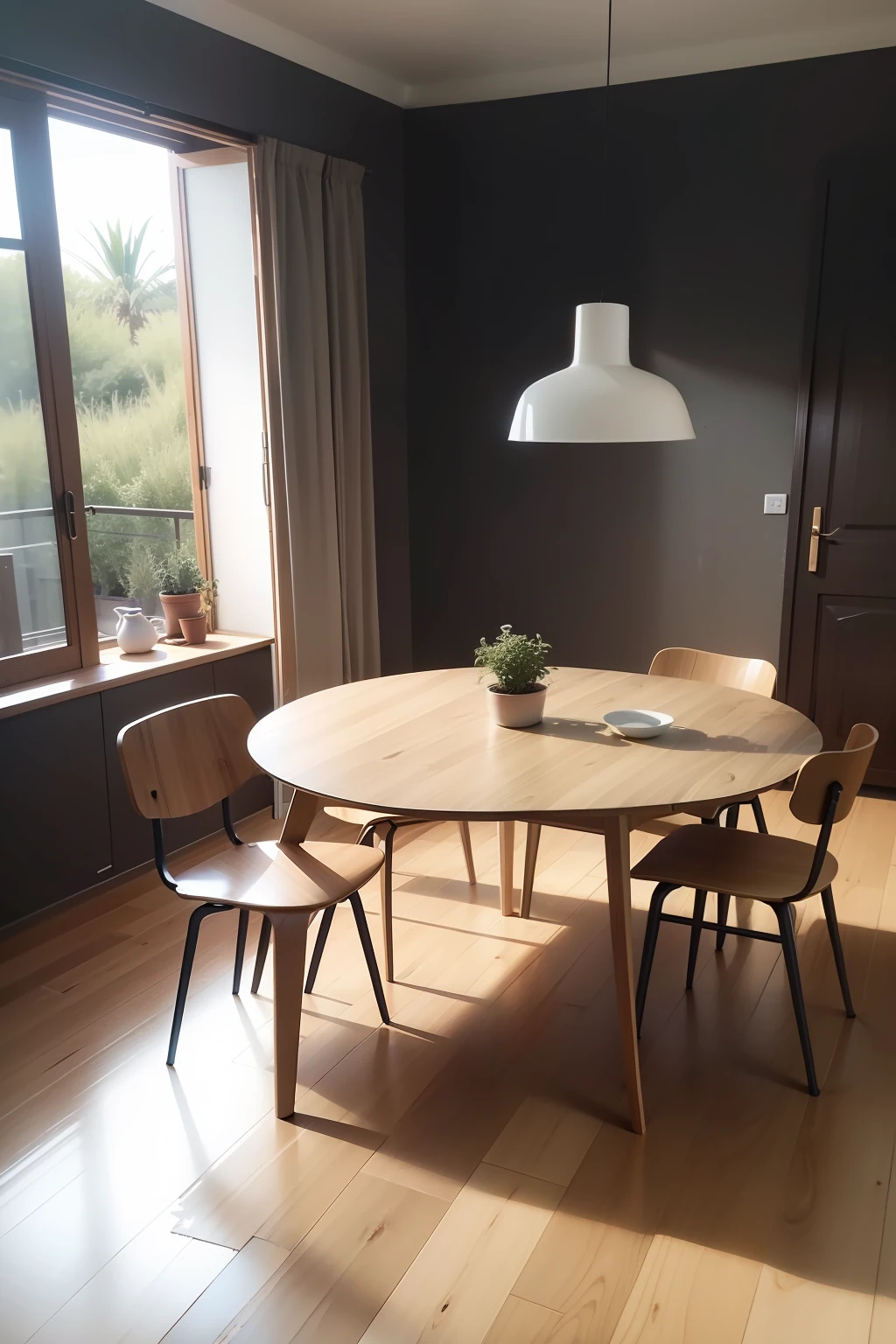 There is a table with chairs and a lamp on it, Dezeen, Furniture and decoration, mesa de jantar, Japãodi, Design escandinavo, mesas e cadeiras, mesas de madeira, V - Raio, Raio V, wooden furniture, mesa de jantar, wood furnishings, mesa de madeira, multidimensional, cadeiras e mesas, Minimalist furniture, Rengen, Tabelas