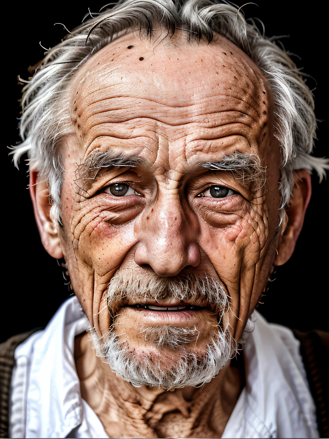 Portrait of an old man in China，age wrinkles，documentary photography， press photography， Pulitzer Prize winner，yang08k， photography of， big breasts beautiful， with black background， rich colourful， realisticlying，tmasterpiece，top-quality，best qualityer，offcial art，Beautiful and beautiful，