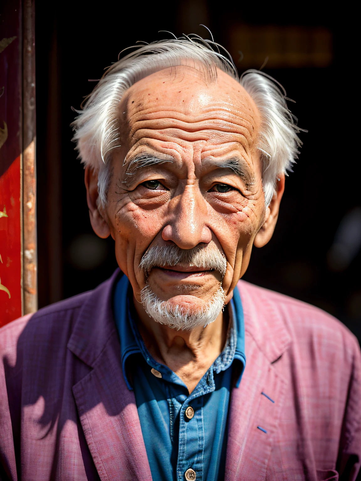 Portrait of an old man in China，age wrinkles，documentary photography， press photography， Pulitzer Prize winner，yang08k， photography of， big breasts beautiful， rich colourful， realisticlying，tmasterpiece，top-quality，best qualityer，offcial art，Beautiful and beautiful，