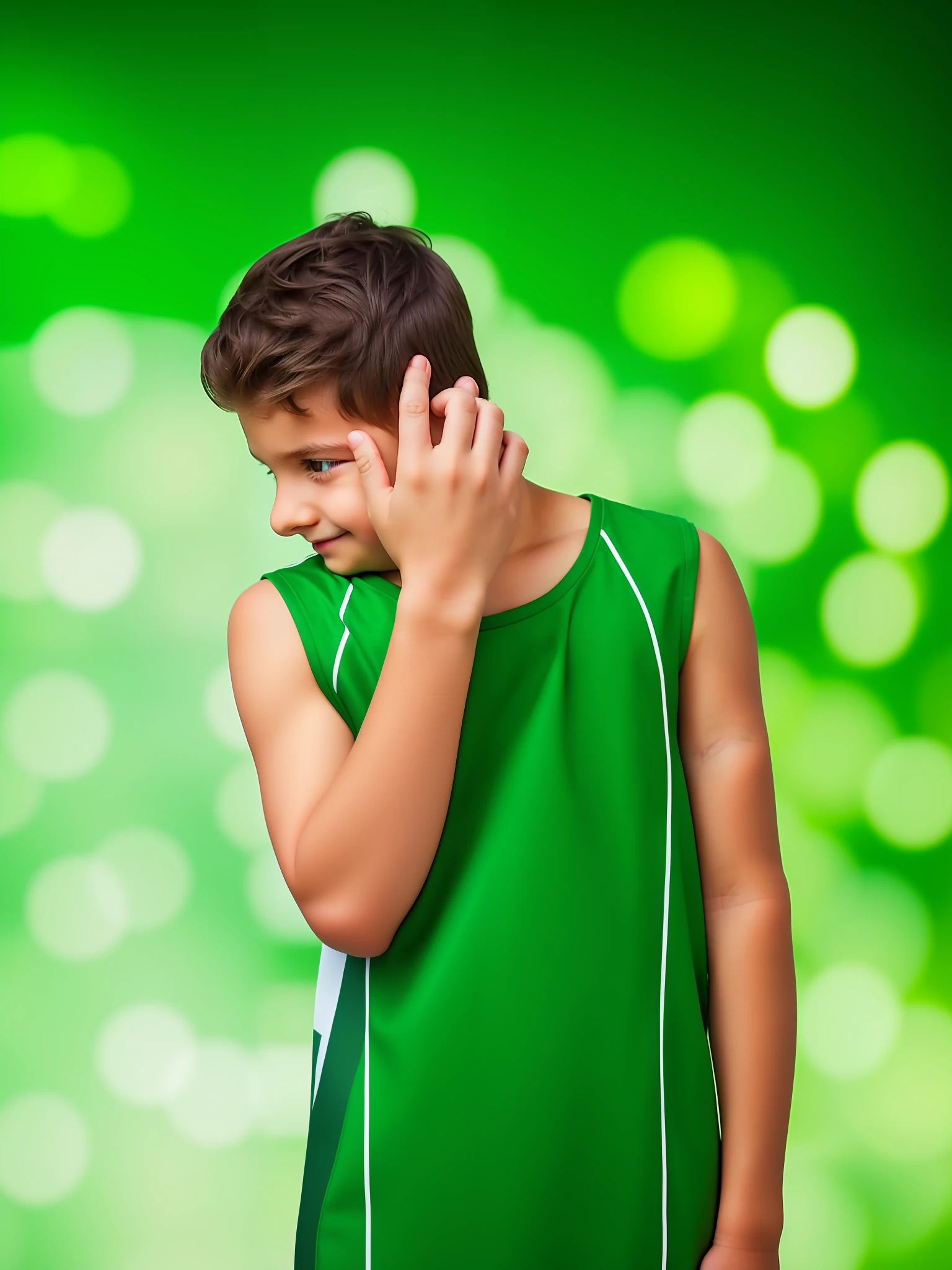 4K ultra HD, a boy with cute pose,  change background, green flags, green cars background