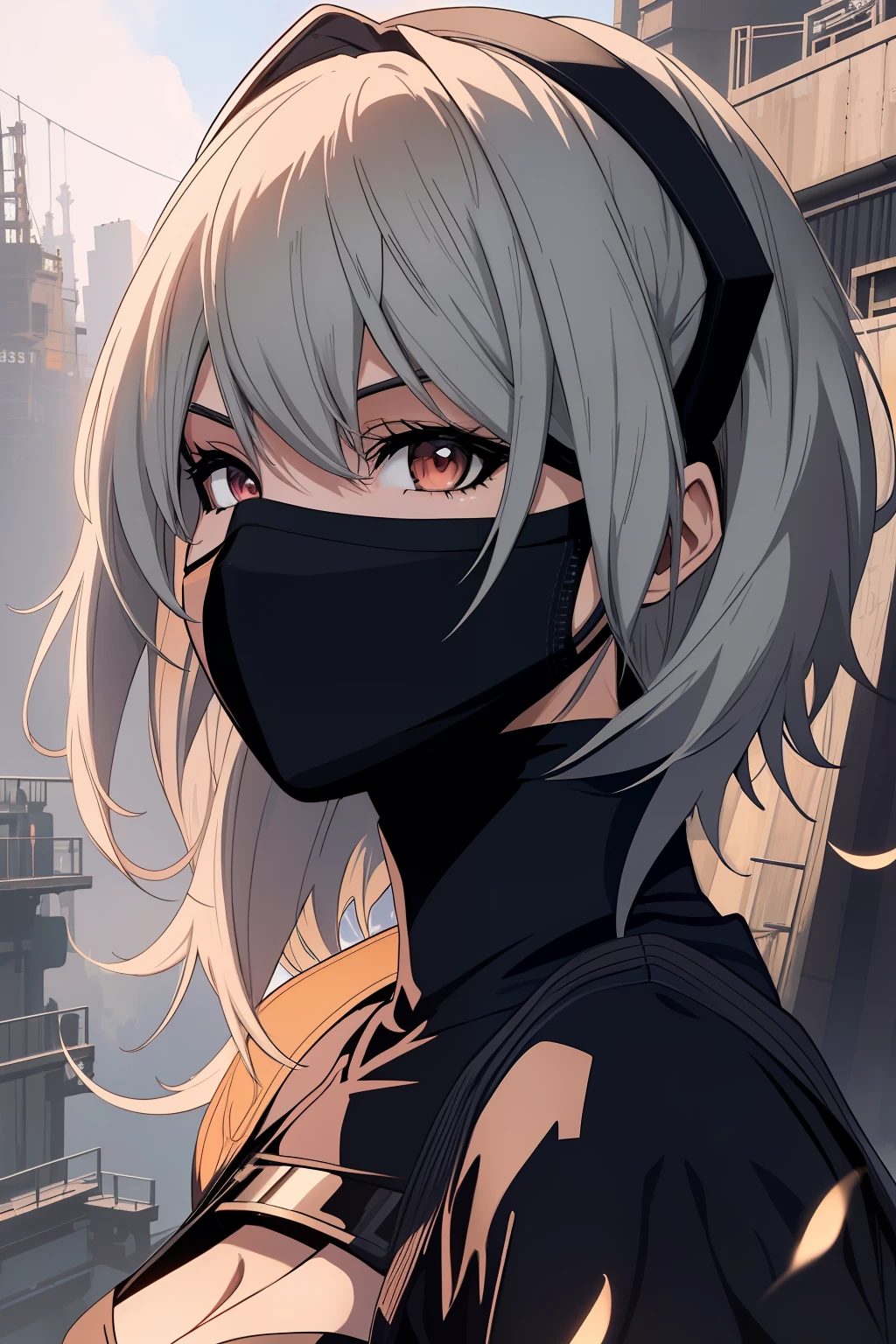 a woman with a black mask and a black mask on her face, estilo anime 4K, arte nier anime, arte digital do Anime, Anime Cyberpunk, garota Anime , arte de Anime - arte de anime, ****** de Anime nier feminino, Anime moderno, 4k anime wallpapers, Anime Wallpaper 4k, Anime Art Wallpaper 4K, Anime Art Wallpaper 4K