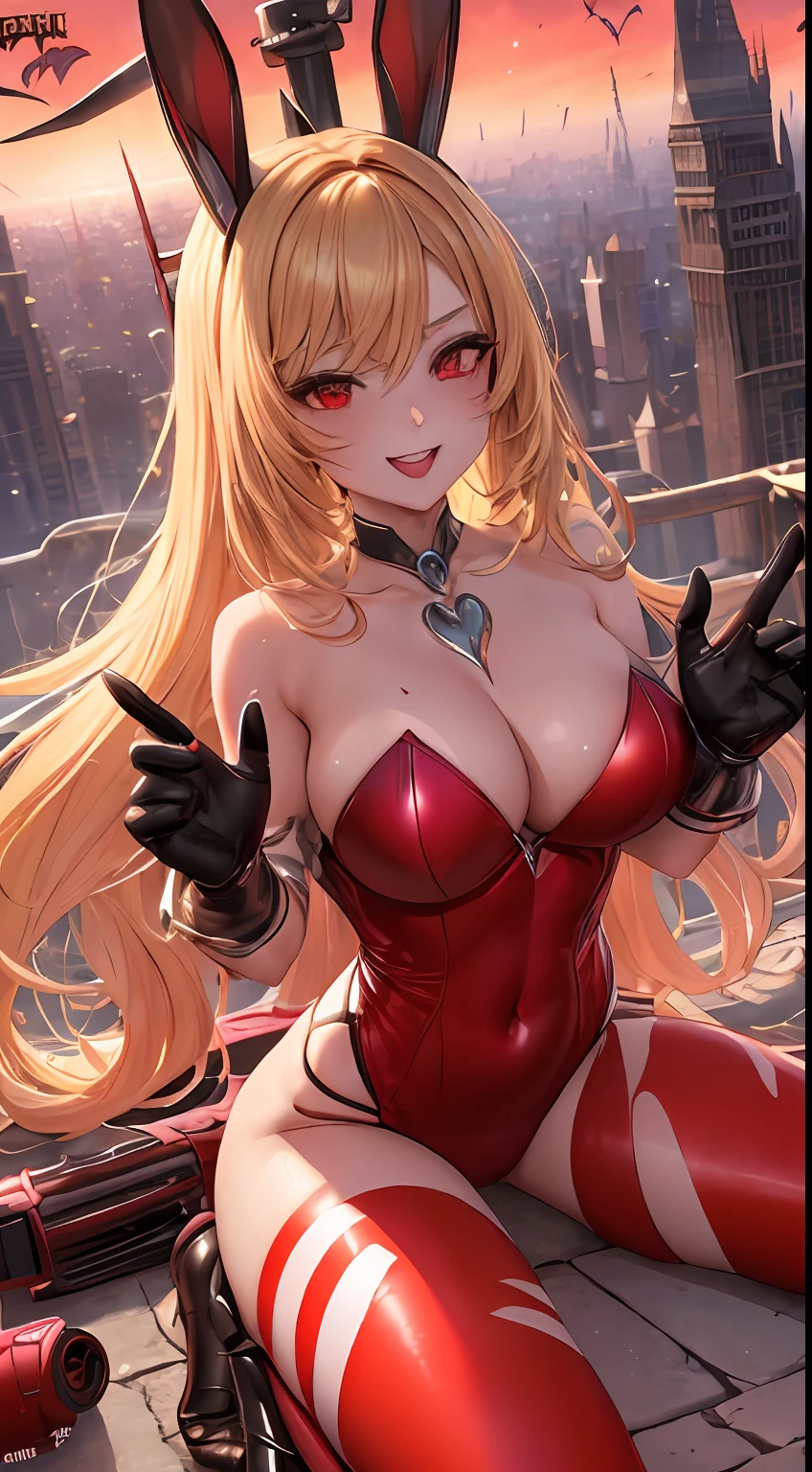 (Aschenhardt Style:1.4), Two crazy girl hugging, Hyper Detail, Girls Only, Dynamic Lighting, (Glossy skin: 1.5), Masterpiece, Top Quality, Absurdity, really short demon clothes, heart on suit, ???????, cleavage, golden eyes, ray tracing, very long hair, masterpiece, hair between eyes, blush, ????, ????, dynamic poses, wet, bunny ears, bunny tail, highly detailed, cyberpunk suit, crazy smile, attractive, psychotic, demon horn, blood, mouth with blood, heart, ((big tattoo with all over the body)), vampire), ( Get a vampire castle in the background), (red moon, red sky), ???? demonic tatoo