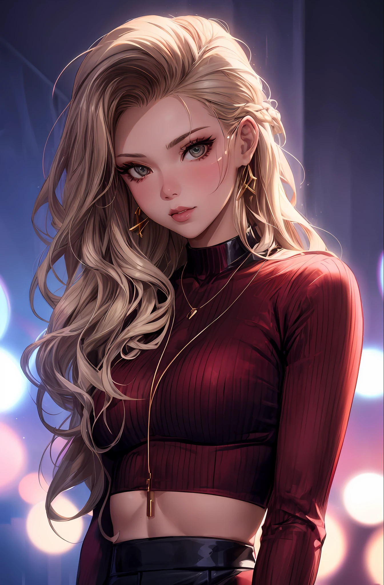 a close up of a woman with long blonde hair wearing a red top, style artgerm, in the style artgerm, ig model | artgerm, ross tran style, artgerm and rossdraws, extremely detailed artgerm, rossdraws portrait, :: rossdraws, artgerm style, trending artgerm, in the style of ross tran