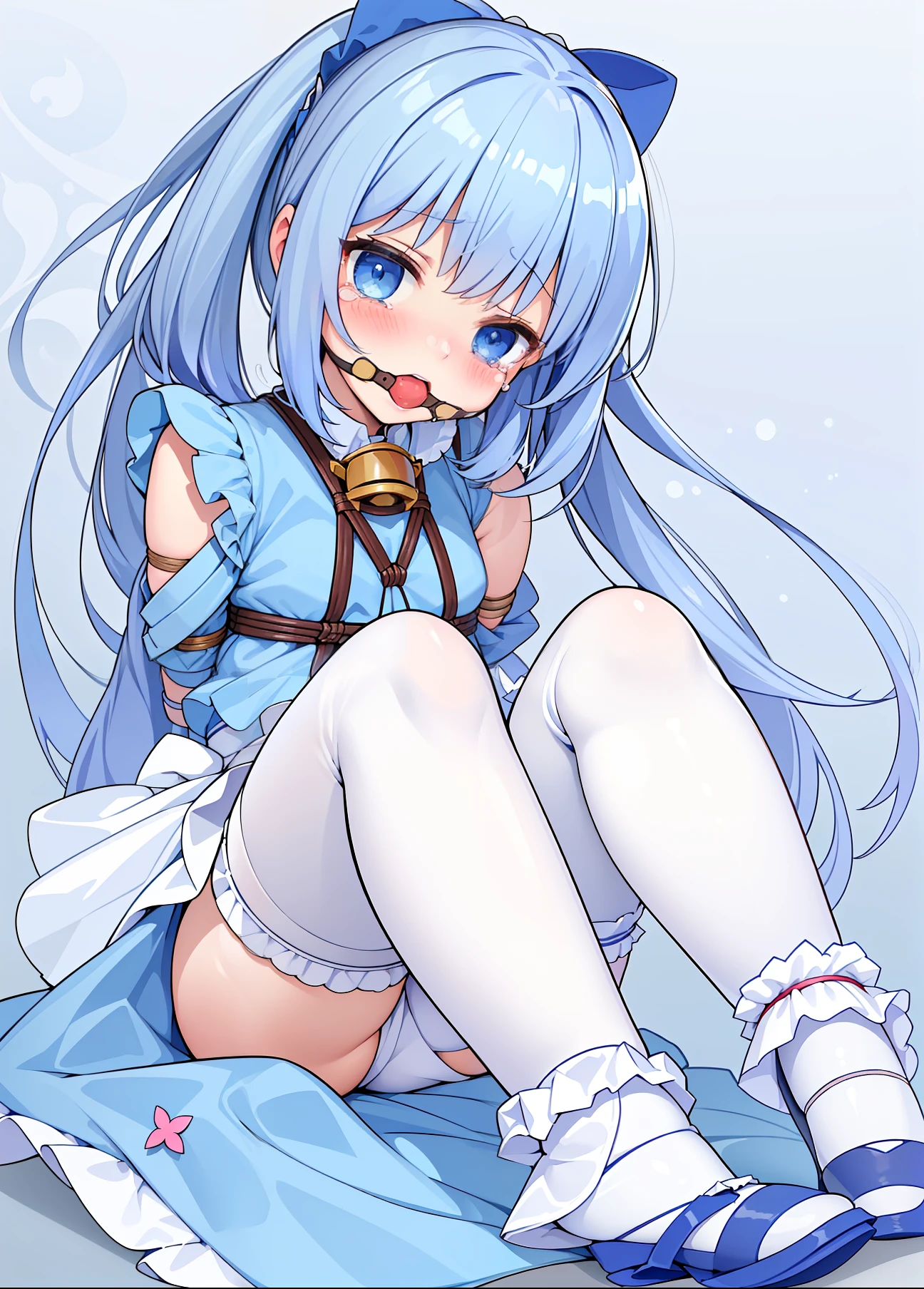 Masterpiece, Best quality,(()),((Litt((kafuu chino))),Blue eyes,((Blush)), ((Tears)), ((Shy)),((gag)),((frilled legwear)),((white pantyhose)), shoes((((Mary Janes)))),((((Arms_Behind_back)))),((Bondage)),((shibari)),wears_Masturbation, Rape, about_To_Sam_Raped, be pregnant,