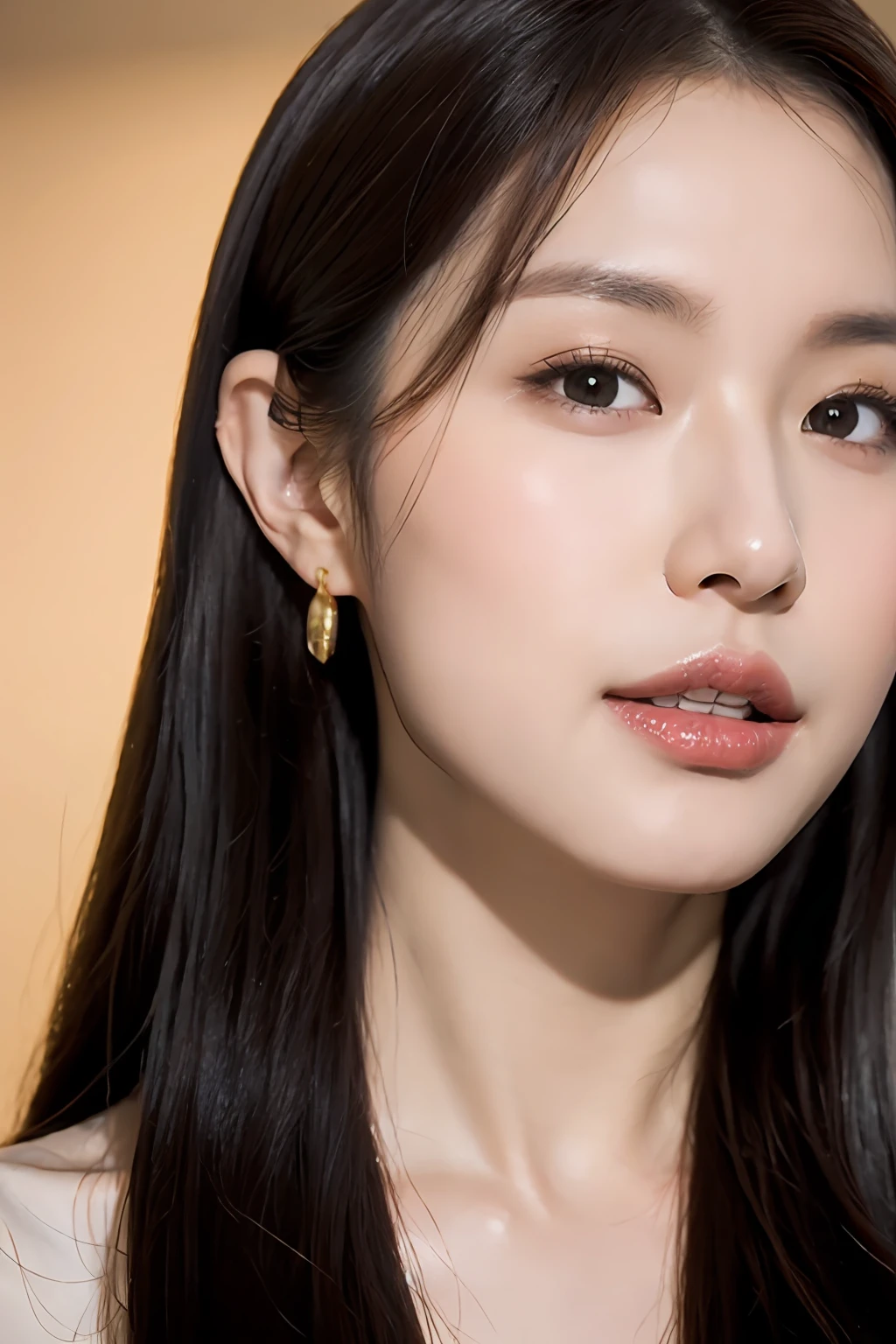 beautiful female k-pop idol, (shiny skin:1.2), her face is visible, close-up portrait, shot on sony a1, 85mm F/1. 4 ISO 100, medium format, 45 megapixel, studio lighting, softbox, high shutter speed flash photography, award-winning photograph with golden ratio composition, look at viewer