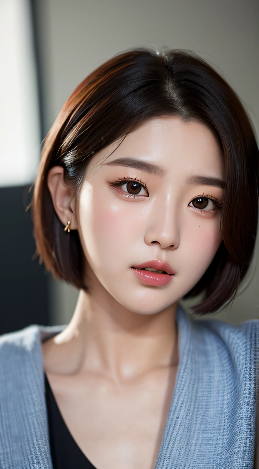 (Gyeongsan:1.5), Close up, Masterpiece, Best quality, Raw photo, Photorealistic, Face, Incredibly ridiculous, Beautiful girl, Cute, Short hair, Depth of field, High resolution, Ultra detail, Fine detail, Very detailed, Very detailed eyes and face, Sharp pupils, Realistic pupils, Sharp focus, Cinematic lighting,