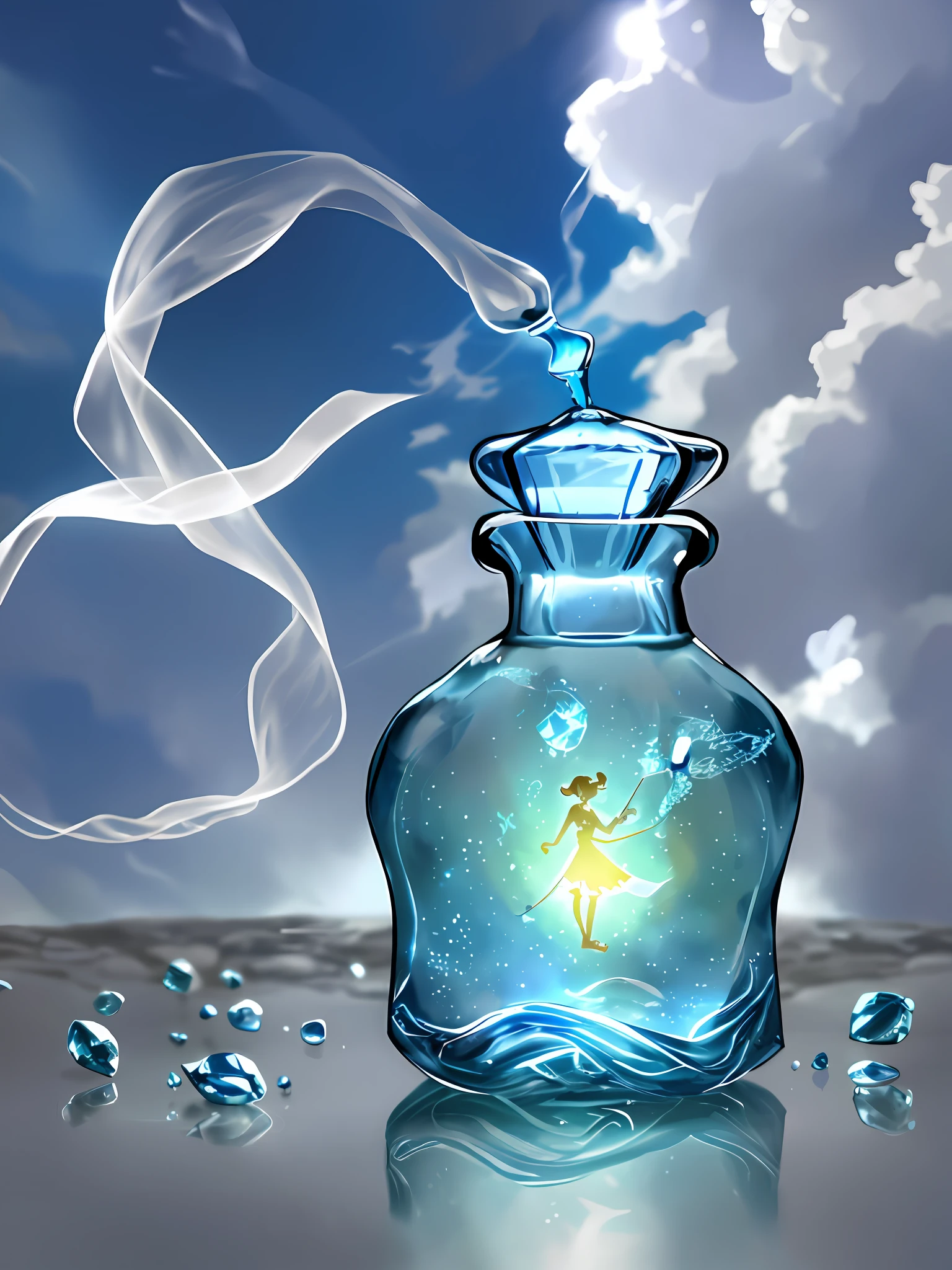 The genie in the bottle wipes away the foggy glass