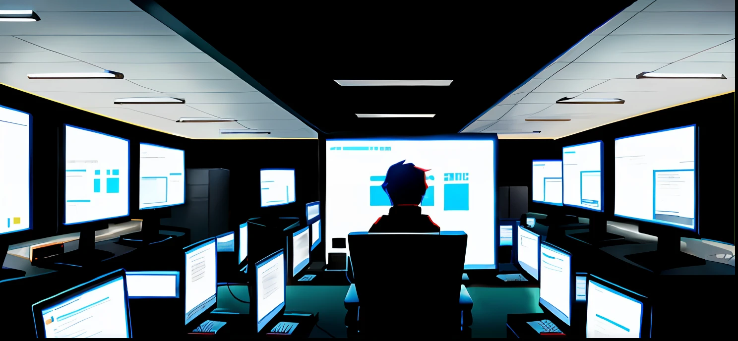 dark room lit only by computers a silhouette of a hacker is hacking cryptocurrencies