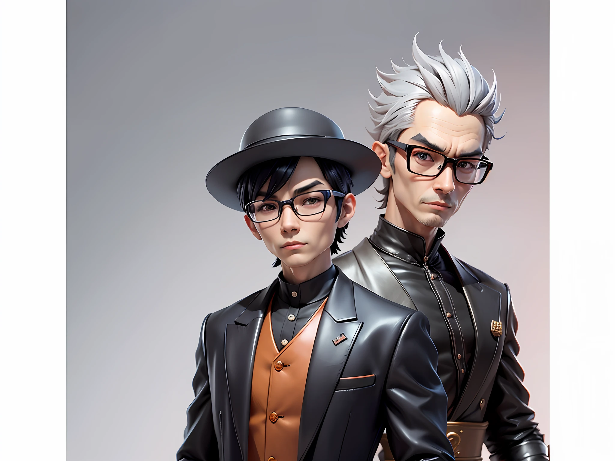 Young man with oriental face in leather hat, dragon, formal suit, short black hair, silver glasses, digital painting, 3D character design by Mark Clairedon and Pixar and Hayao Miyazaki and Akira Toriyama, the illustration is a high-definition illustration in 4K resolution with very detailed facial features and cartoon-style visuals.