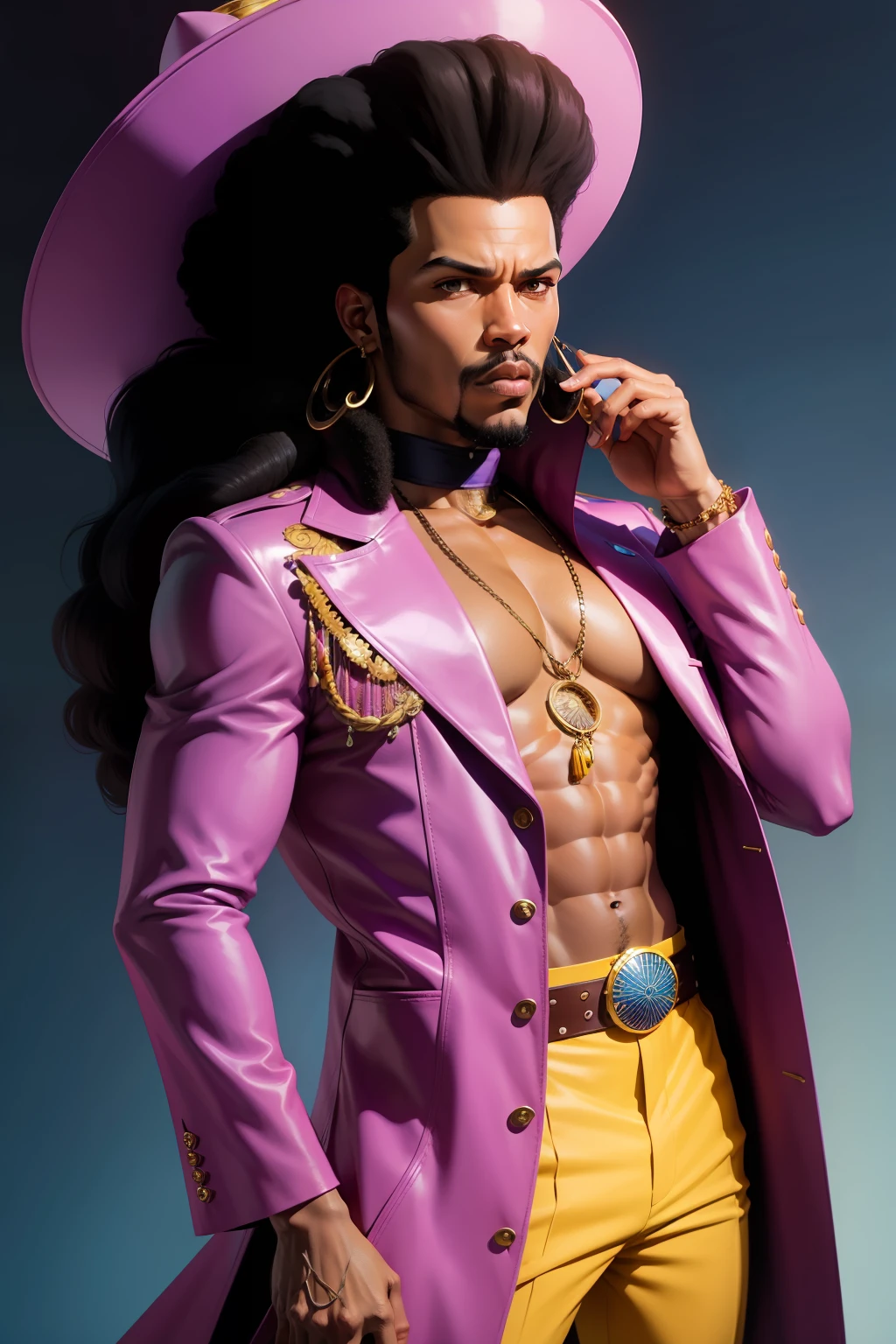 70s superfly male pimp in the style of cartoon African American
