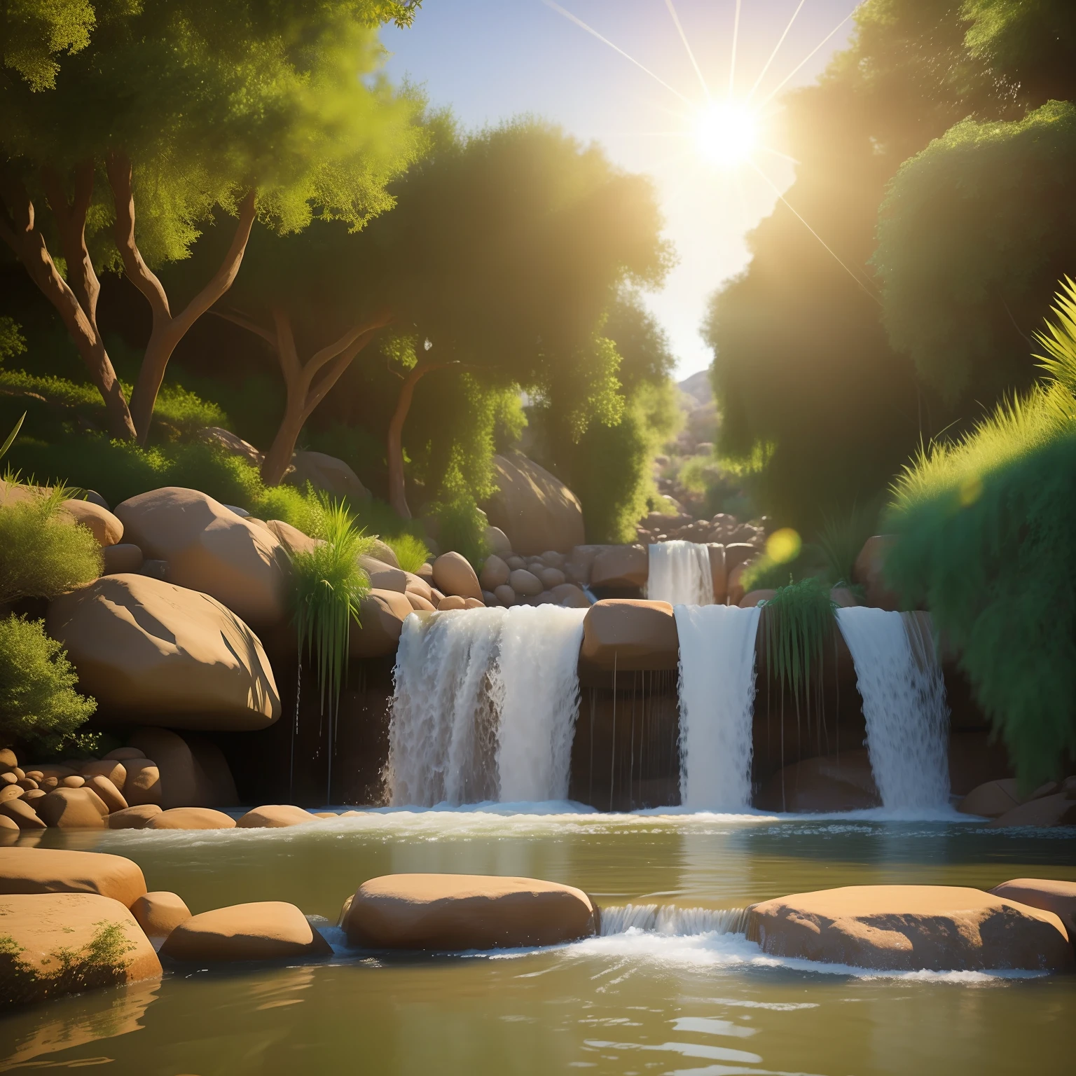 a 3D digital representation of Jesus' baptism in the Jordan River, em estilo foto realista como filmes de efeitos especiais, with stunning details and a sense of water movement, under scenic and ambient light --auto