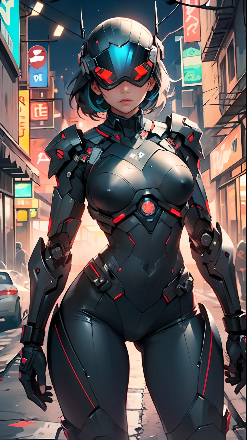 assaultron, itrobo2022, 1girl, solo, breasts:1.4, looking at viewer, robot, humanoid robot, robot joints, one-eyed, joints, no humans, ((black armor, black pants)), wide hips, curvy, mechanical arms, crotch plate, science fiction, post-apocalypse, outside, large breasts

lot of rgb,(spider lower abdomen),

(((nsfw))),

motorcycle black helmet,(wearing head-mounted display that is chunky and hi-tech with neon lights:1.2), corporate logos,complete helmet,no face, black body, black skin, black robotic body,

(dynamic pose:1.0),solo focus,embarrassed,centered,scale to fit dimensions,Rule of thirds,

outdoors,((night view)),(cyberpunk night street Background: 1.5,dark sky,alleyway,lonely alley,thick clouds,detailed background:1.25),

(best quality),(high resolution),(sharp focus),(ultra detailed),(extremely detailed),(extremely high quality artwork),8k_wallpaper,(extremely detailed CG 8k),(very fine 8K CG),((hyper super ultra detailed perfect piece)),flawless,(((masterpiece))),illustration,vibrant colors,(intricate),High contrast,Selective lighting,Double exposure,HDR (High Dynamic Range),Post-processing,Background blur,