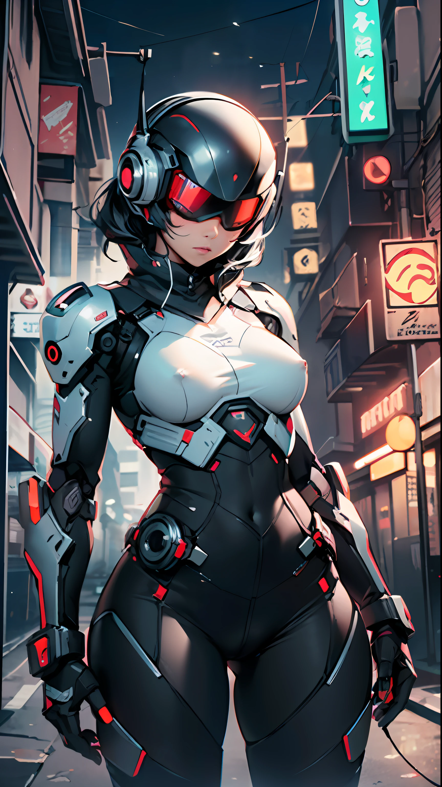 assaultron, itrobo2022, 1girl, solo, breasts:1.4, looking at viewer, robot, humanoid robot, robot joints, one-eyed, joints, no humans, ((black armor, black pants)), wide hips, curvy, mechanical arms, crotch plate, science fiction, post-apocalypse, outside, large breasts
lot of rgb,(spider lower abdomen),
(((nsfw))),
motorcycle black helmet,(wearing head-mounted display that is chunky and hi-tech with neon lights:1.2), corporate logos,complete helmet,no face, black body, black skin, black robotic body,
(dynamic pose:1.0),solo focus,embarrassed,centered,scale to fit dimensions,Rule of thirds,
outdoors,((night view)),(cyberpunk night street Background: 1.5,dark sky,alleyway,lonely alley,thick clouds,detailed background:1.25),
(best quality),(high resolution),(sharp focus),(ultra detailed),(extremely detailed),(extremely high quality artwork),8k_wallpaper,(extremely detailed CG 8k),(very fine 8K CG),((hyper super ultra detailed perfect piece)),flawless,(((masterpiece))),illustration,vibrant colors,(intricate),High contrast,Selective lighting,Double exposure,HDR (High Dynamic Range),Post-processing,Background blur,