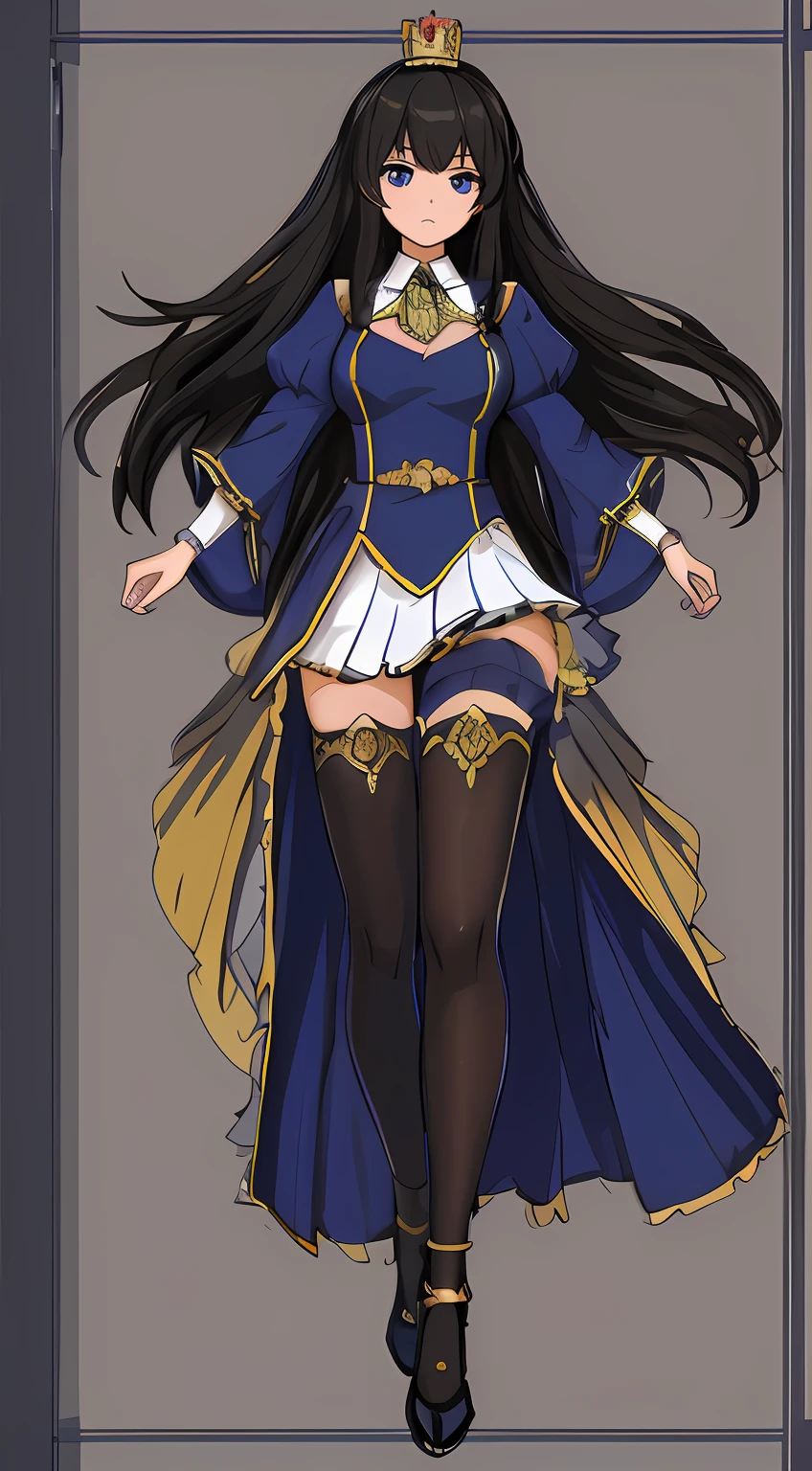 charturnerv2, 1girl, full body, black hair, long hair, blue eyes, purple dress with blue details, queen, same outfit, concept-art, full body, detail_face, line_sketch, PlanIt, official art, official alternate costume, design style, multi style, detail character, 4_side, original, 8K GC, massive detail, multiple views of the same character, no background, only detail character, technical illustration, multiple views,masterpiece,best quality، sliver crown
