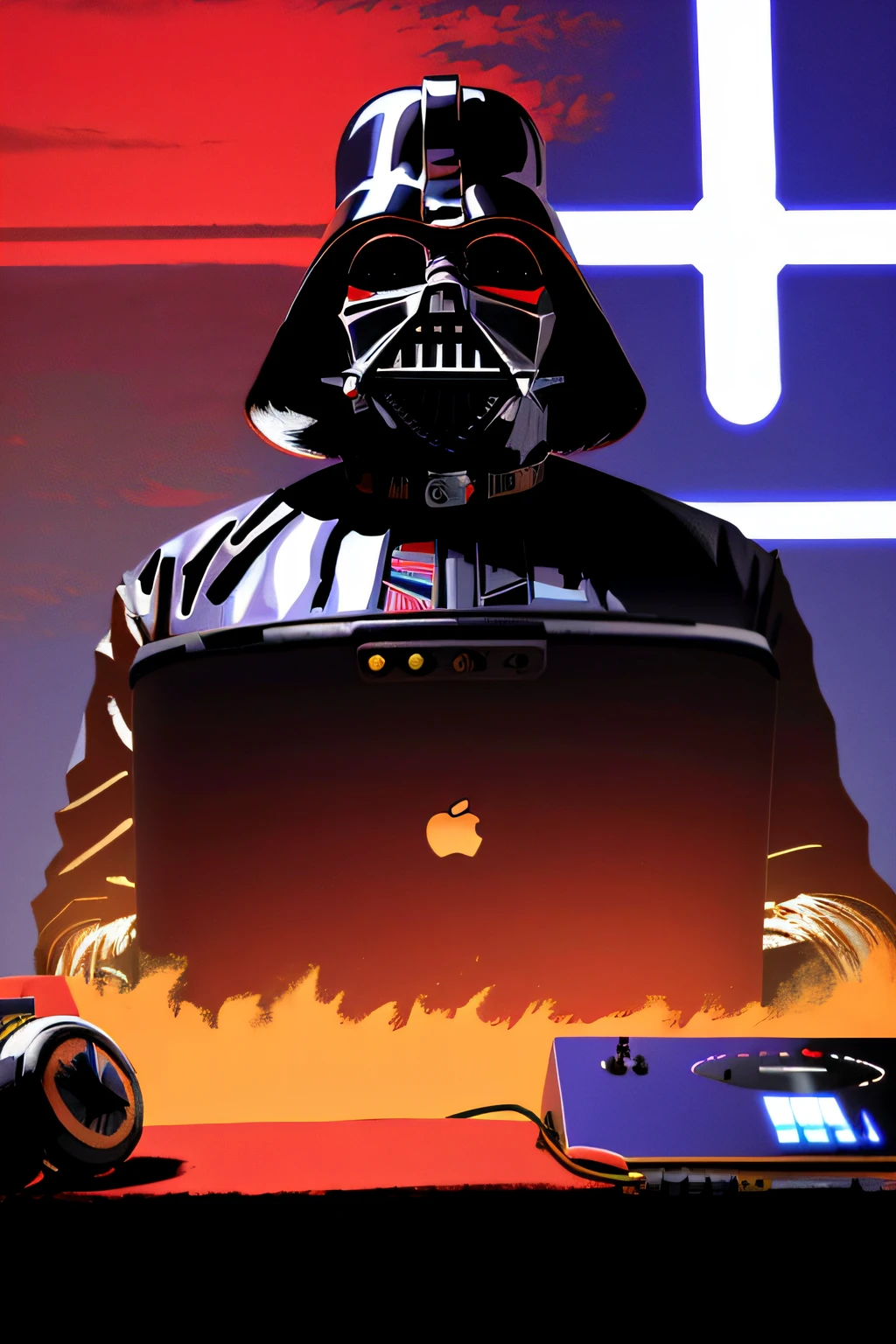 Darth Vader dj, tocando, fone de ouvido, noite, obra-prima, ,melhor qualidade,