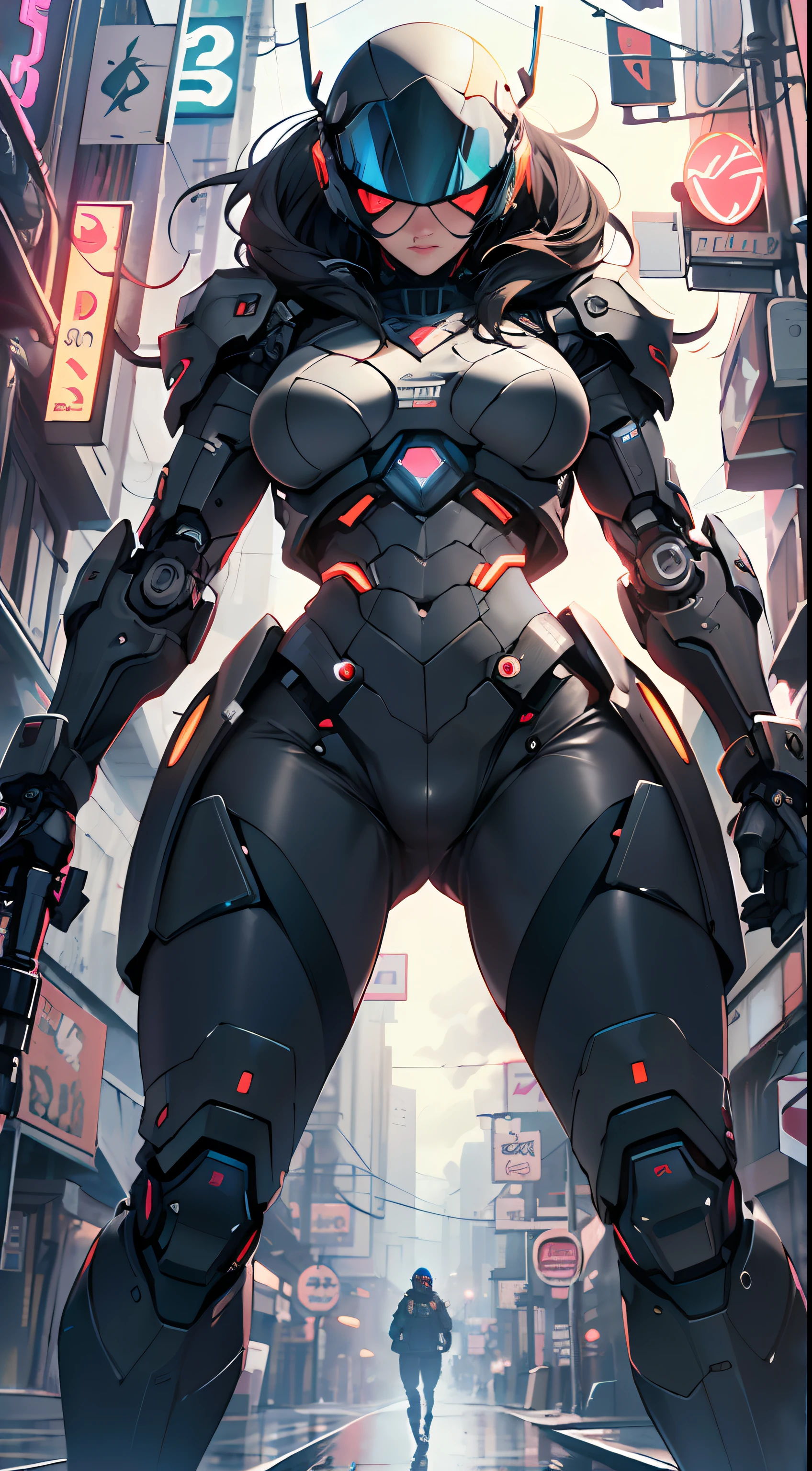 assaultron, itrobo2022, 1girl, solo, breasts:1.4, looking at viewer, robot, humanoid robot, robot joints, one-eyed, joints, no humans, ((black armor, black pants)), wide hips, curvy, mechanical arms, crotch plate, science fiction, post-apocalypse, outside, large breasts
lot of rgb,(spider lower abdomen),
(((nsfw))),
motorcycle black helmet,(wearing head-mounted display that is chunky and hi-tech with neon lights:1.2), corporate logos,complete helmet,no face, black body, black skin, black robotic body,technological mask
(dynamic pose:1.0),solo focus,embarrassed,centered,scale to fit dimensions,Rule of thirds,
outdoors,((night view)),(cyberpunk night street Background: 1.5,dark sky,alleyway,lonely alley,thick clouds,detailed background:1.25),
(best quality),(high resolution),(sharp focus),(ultra detailed),(extremely detailed),(extremely high quality artwork),8k_wallpaper,(extremely detailed CG 8k),(very fine 8K CG),((hyper super ultra detailed perfect piece)),flawless,(((masterpiece))),illustration,vibrant colors,(intricate),High contrast,Selective lighting,Double exposure,HDR (High Dynamic Range),Post-processing,Background blur,