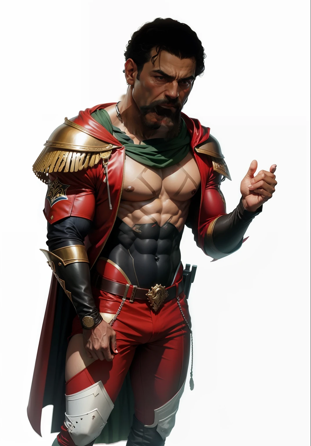 Vestimenta de Don verde e vermelho escuro, realista, hero style
