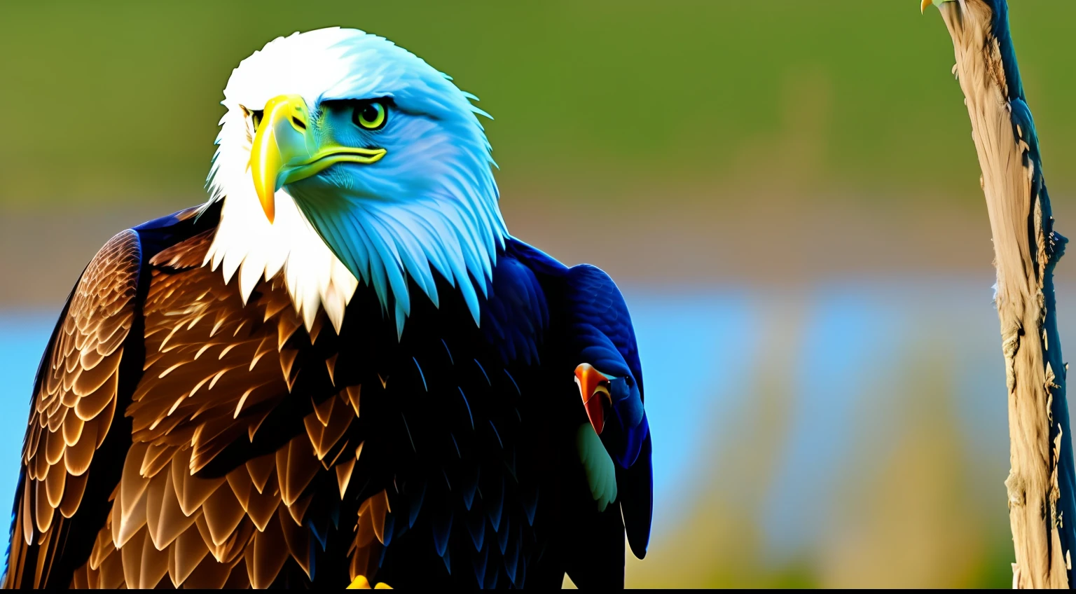 eagle sitting with puffed out chest, movie image