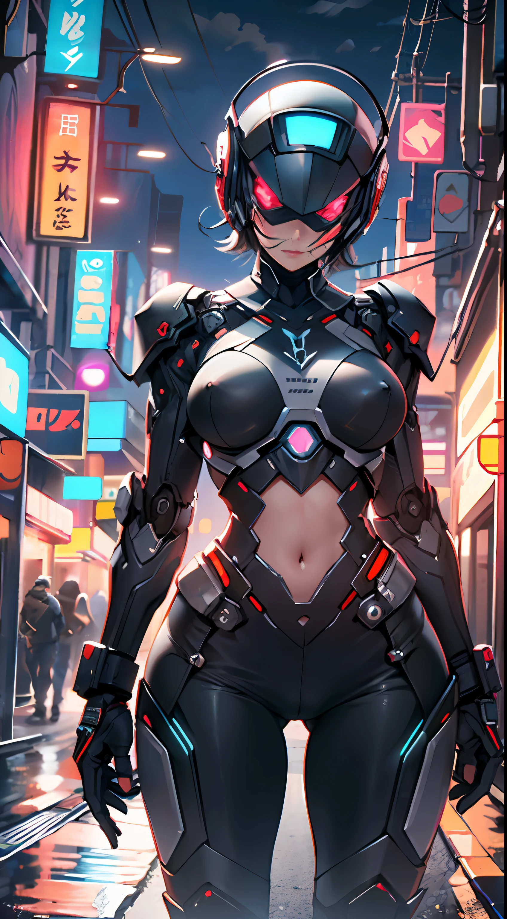 assaultron, itrobo2022, 1girl, solo, breasts:1.4, looking at viewer, robot, humanoid robot, robot joints, one-eyed, joints, no humans, ((black armor, black pants)), wide hips, curvy, mechanical arms, crotch plate, science fiction, post-apocalypse, outside, large breasts
lot of rgb,(spider lower abdomen),
(((nsfw))),
motorcycle black helmet,(wearing head-mounted display that is chunky and hi-tech with neon lights:1.2), corporate logos,complete helmet,no face,black body,black skin,black robotic body,technological face mask,Cybernetic_Jawless, mask,
(dynamic pose:1.0),solo focus,embarrassed,centered,scale to fit dimensions,Rule of thirds,
outdoors,((night view)),(cyberpunk night street Background: 1.5,dark sky,alleyway,lonely alley,thick clouds,detailed background:1.25),
(best quality),(high resolution),(sharp focus),(ultra detailed),(extremely detailed),(extremely high quality artwork),8k_wallpaper,(extremely detailed CG 8k),(very fine 8K CG),((hyper super ultra detailed perfect piece)),flawless,(((masterpiece))),illustration,vibrant colors,(intricate),High contrast,Selective lighting,Double exposure,HDR (High Dynamic Range),Post-processing,Background blur,