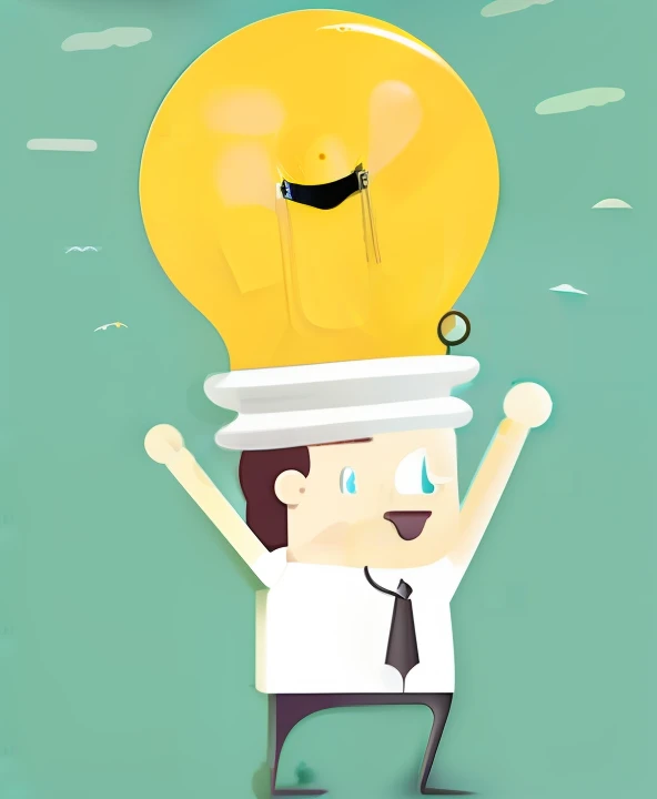 Cartoon entrepreneur with lamp on head, bulb, A ideia, imagem do avatar, Esclarecedor, foto do perfil, a vertical lamp, flat illustration, Directed by: Nicolau Marsicano, illustartion, avatar para o site, corporate animation style, illustratioin, Alegre, Luz no topo, hobbithead, ideas, bulb