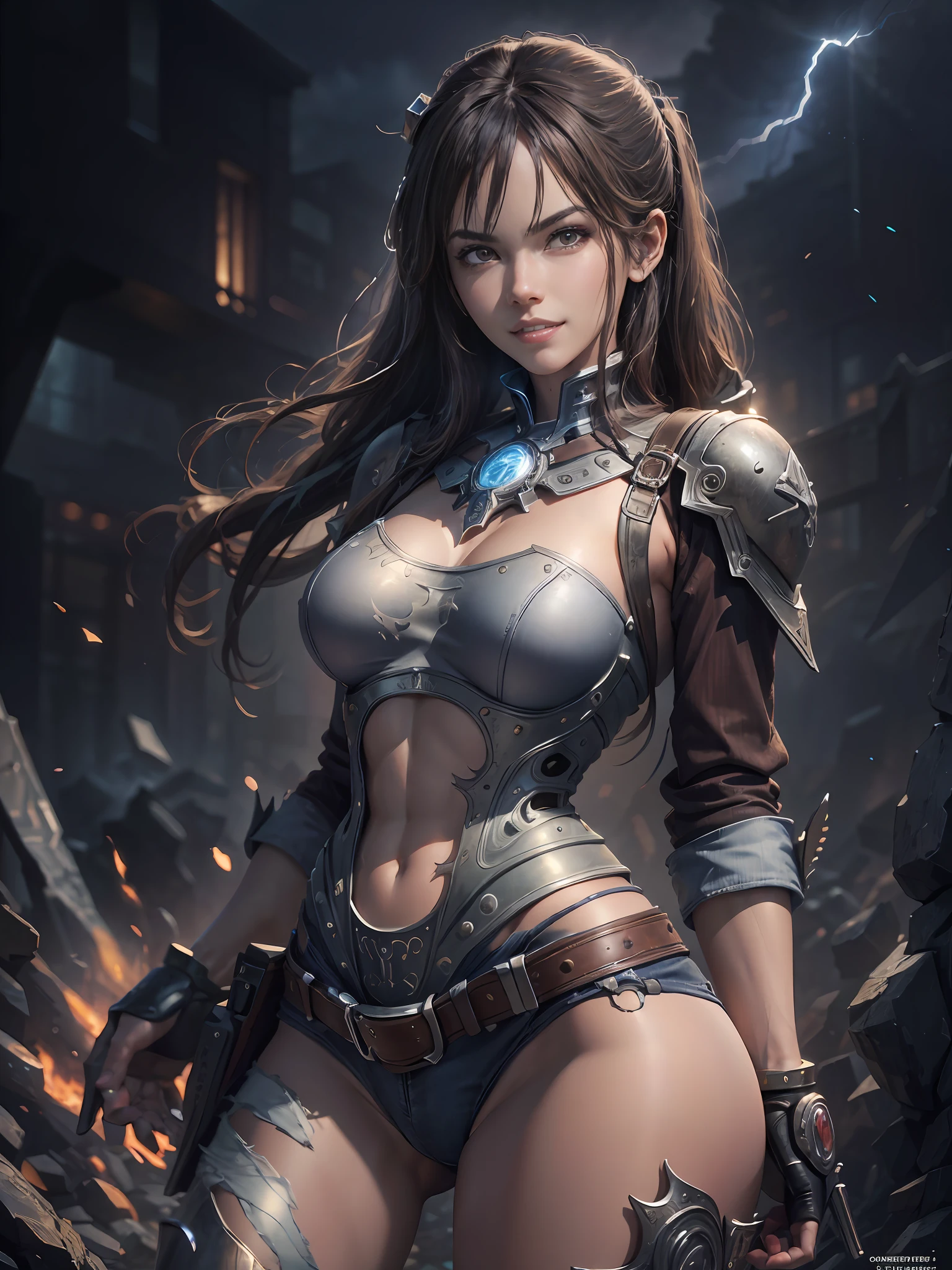 a woman ,a fully clothed with a biomechanical cowboy outfit, cowboy boots, cowboy shirt, scars in the face, gleaming metal bones and teeth showing through her face, colt peacemaker pistol in right hand, sole focus, cowboy shot, contrapposto,masterpiece, award-winning photography, macro photography vivid colors, photorealistic, atmospheric, cinematic, moody, rule of thirds, majestic, detailed, sharp details,sharp focus, perfect anatomy, aesthetic, art by yusuke murata and frank franzetta --imagine