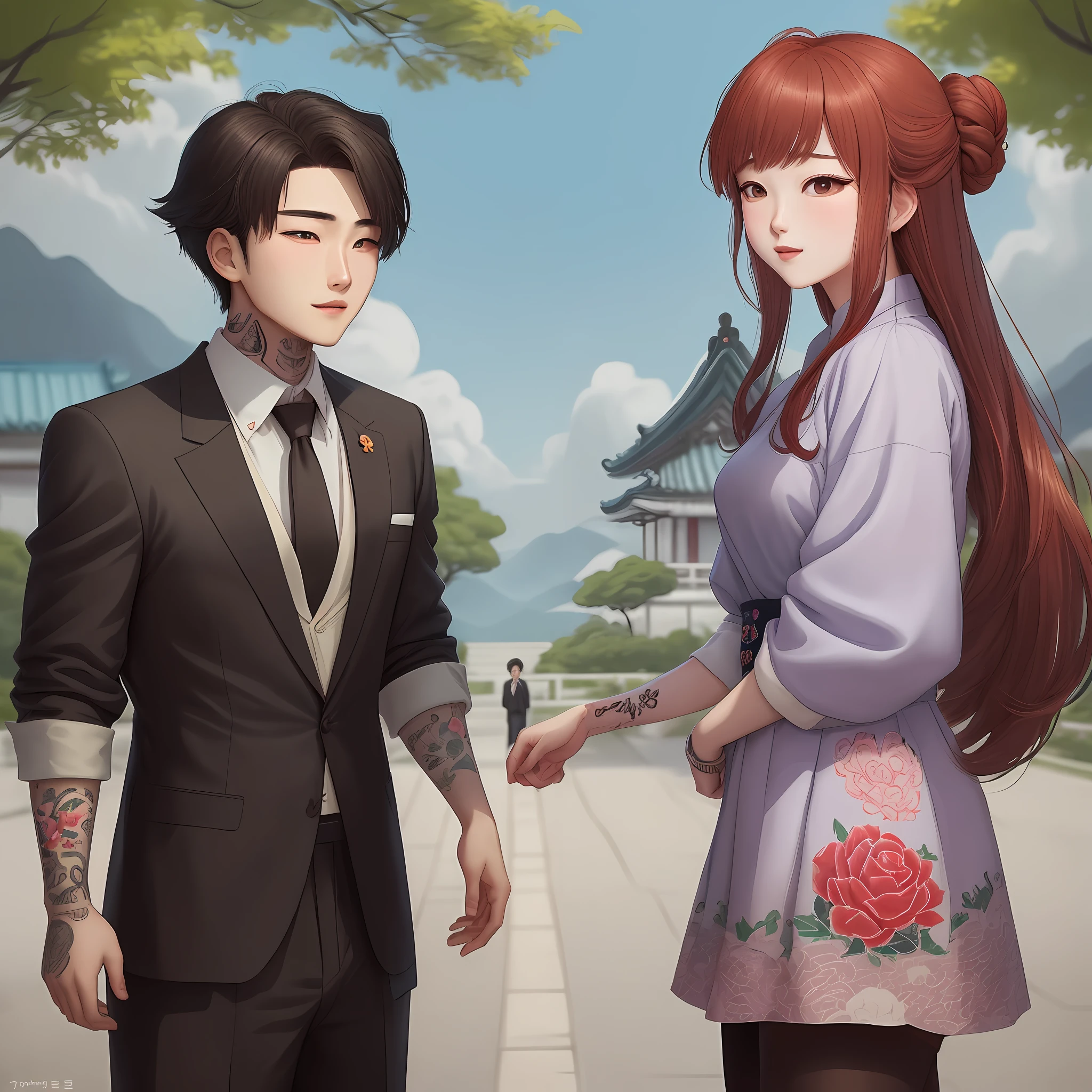 two 20 year old teenager tragic lover history of two monarchies of south korea and north korea.
the prince of south korea is rebellious and has a tattoo. the princess of north korea is a nice sweet girl.
their love is divided by a border cartoon anime chinese art