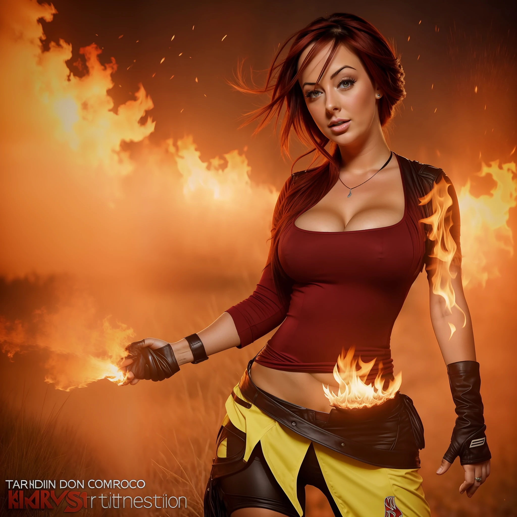 Lindsey Strutt, flames around hands, remove words, red hair