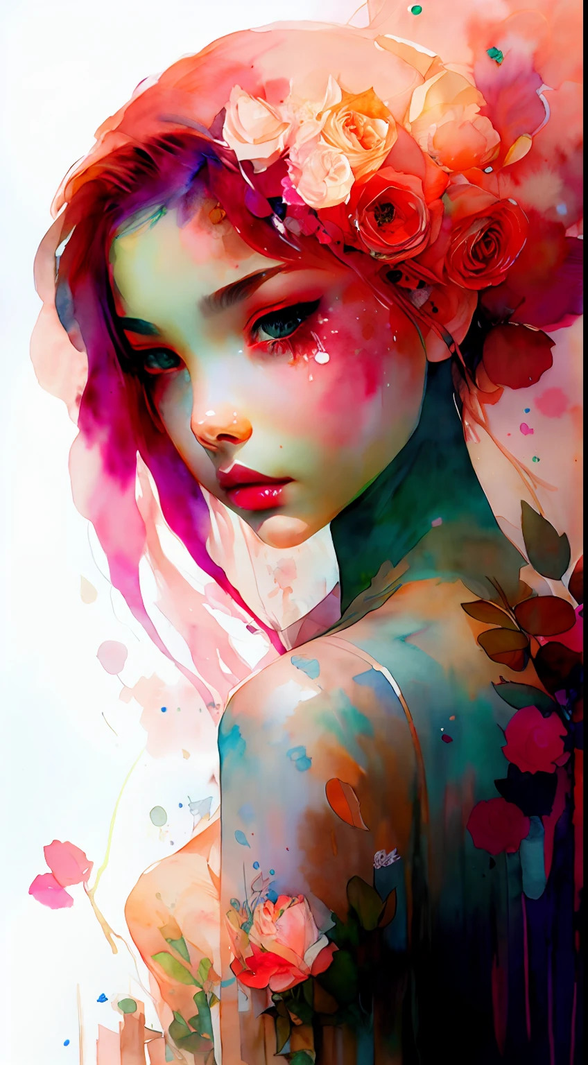 wtrcolor style, (rose) digital art, official art, blown by the wind, masterpiece, beautiful, ((watercolor)), paint splatter, intricate detail. Great detail, [dripping:0.7], Trending on Artstation, Rachel Walker