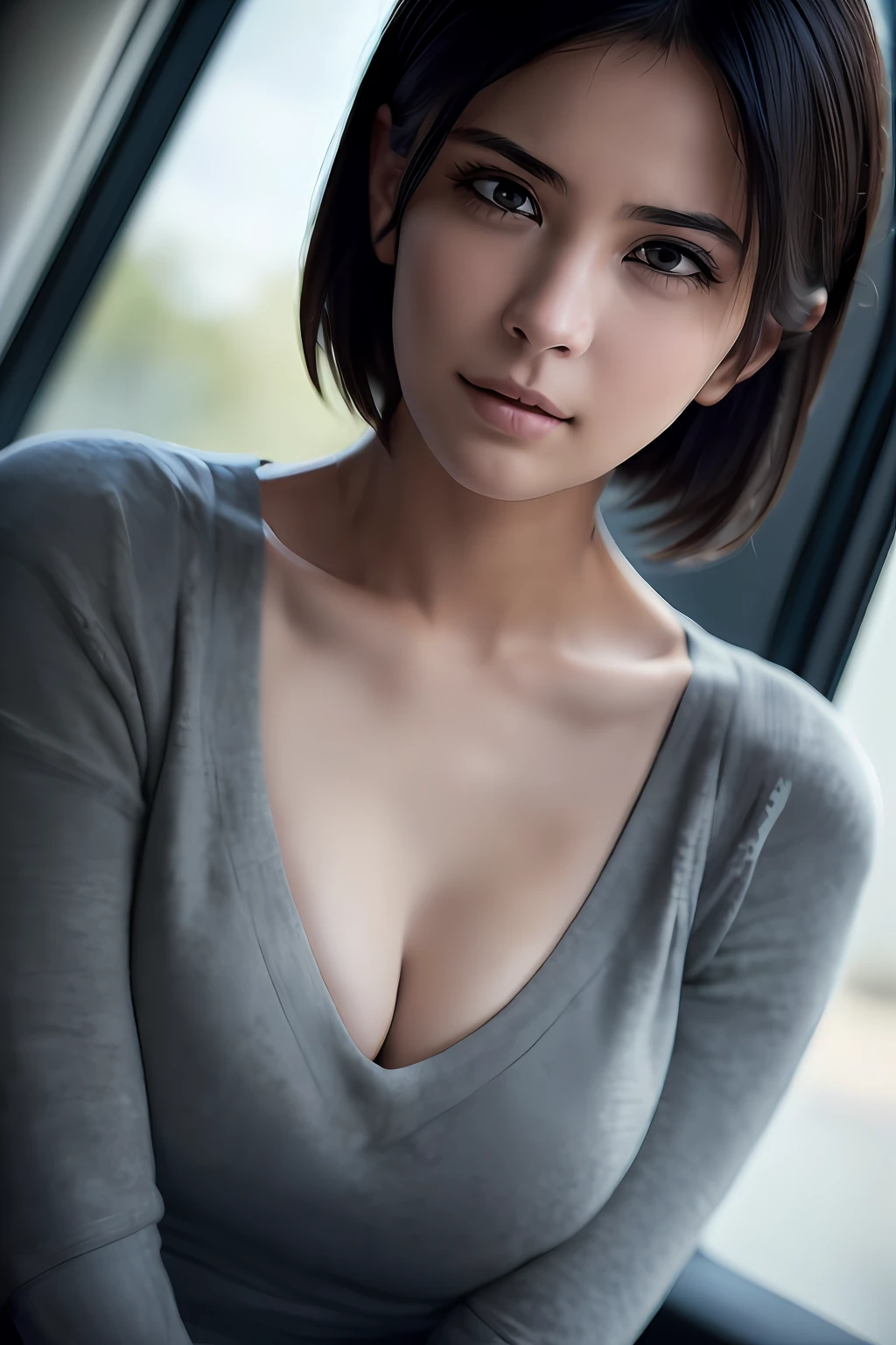 (masterpiece:1.3), (8k, photorealistic, RAW photo, best quality: 1.4), (1girl), beautiful face, (realistic face), (black hair, short hair:1.3), beautiful hairstyle, realistic eyes, beautiful detailed eyes, (realistic skin), beautiful skin, (sweater), absurdres, attractive, ultra high res, ultra realistic, highly detailed, golden ratio