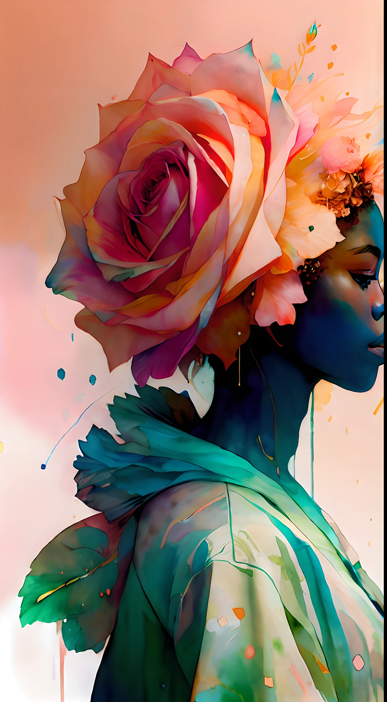 wtrcolor style, (rose) digital art, official art, blown by the wind, masterpiece, beautiful, ((watercolor)), paint splatter, intricate detail. Great detail, [dripping:0.7], Trending on Artstation, Rachel Walker