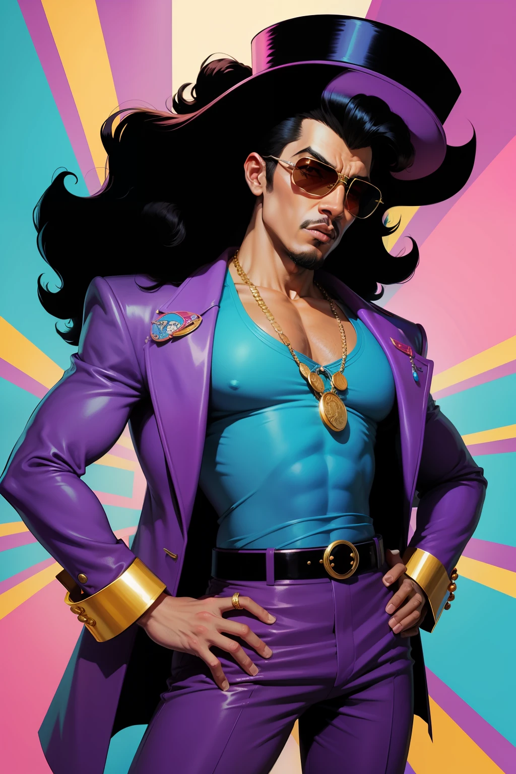 70s superfly male pimp in the style of hustlewave in the style of cartoon