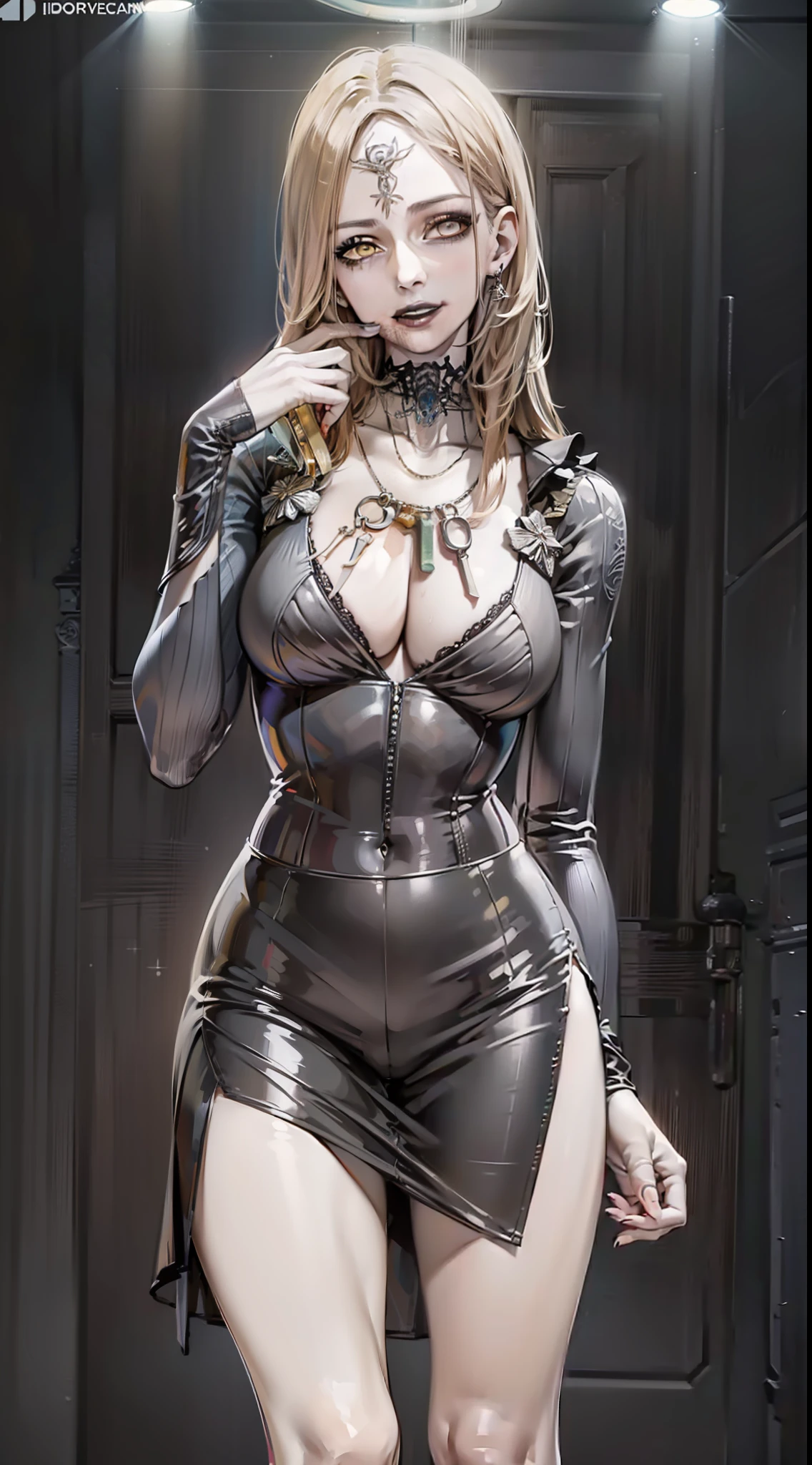 ((foto de corpo inteiro)), ((foto realista)), 1 girl, solo, (colete: 1.2), 8k, high-res, obra-prima, melhor qualidade, (headpe: 1.3), pele finamente detalhada, skirt, seios enormes