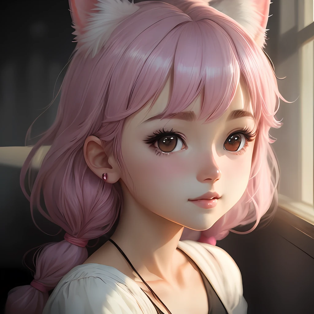 Menina anime com cabelo rosa e orelhas de gato branco, Gapmoe Yander, Gapmoe Yandere Grimdark, Yandere, Retrato Gapmoe Yandere Grimdark, Mirai Nikki, Yandere intrincado, estilo anime 4K, cara Ahegao, arte de anime realista, Close Up Iwakura Lain, Ahegao, estilo anime. 8k, anime. soft lighting
