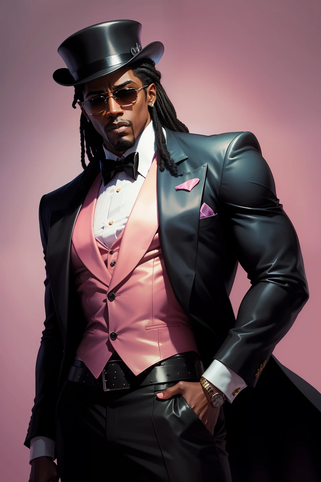Black gangster pimp black American 70s super fly male pimp in the style of cartoon masculine looks like Wesley snips