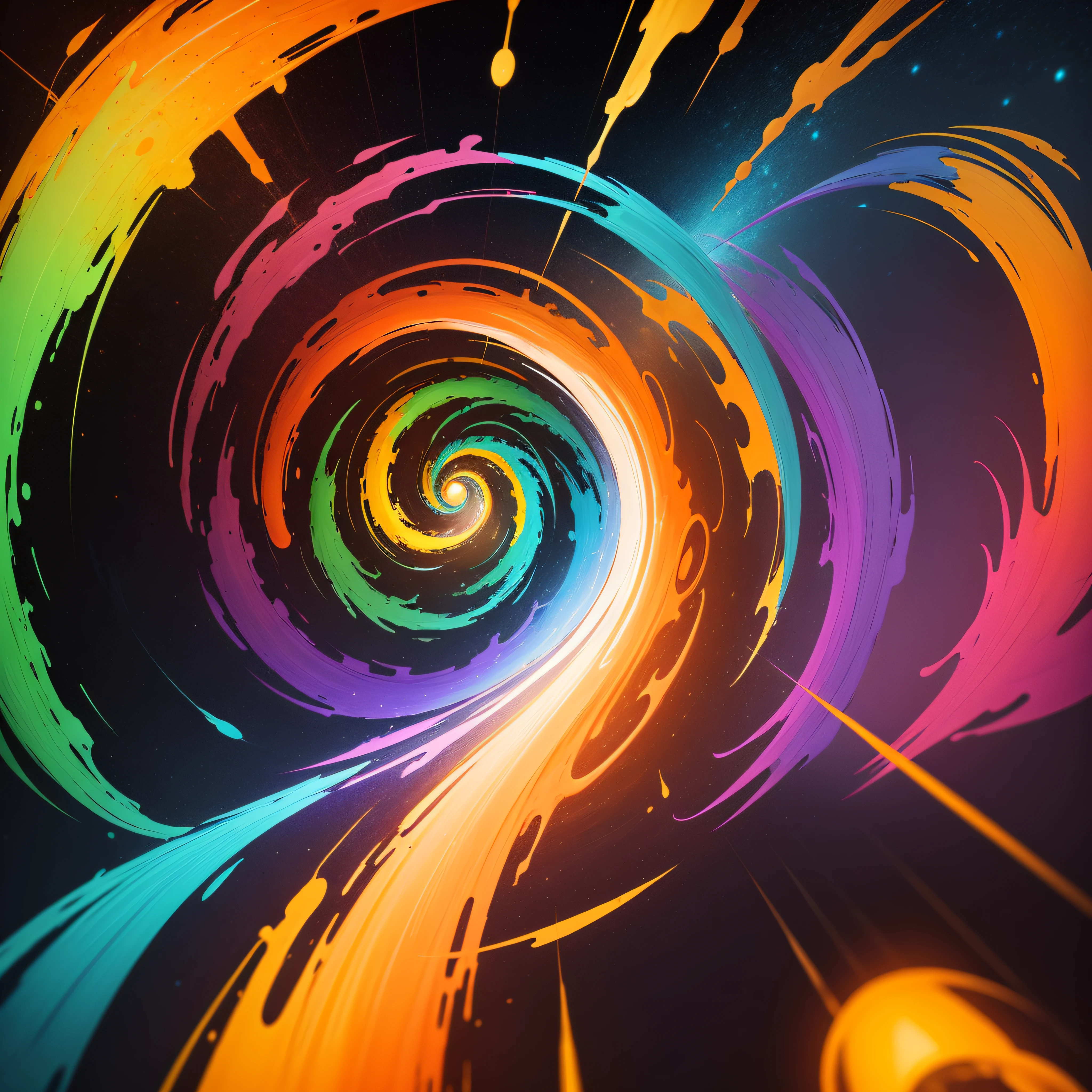 A swirling vortex of vibrant colors, radiating from a portal of paint that leads to a mysterious parallel universe.