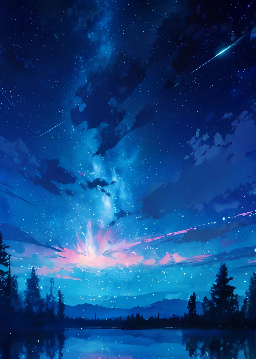 Anime Anime Wallpapers Anime Wallpapers Anime, Starry sky over the forest, There is a beautiful forest under the shining universe, cosmic sky. by makoto shinkai, anime beautiful peace scene, Blue Sea. by makoto shinkai, Star(skyporn) starrysky_skyporn, Anime Sky, luminous sky heaven background, Wallpaper Anime Blue Water, beautiful anime scene, luminous sky, Anime Background, In the clear and majestic night sky, anime movie background