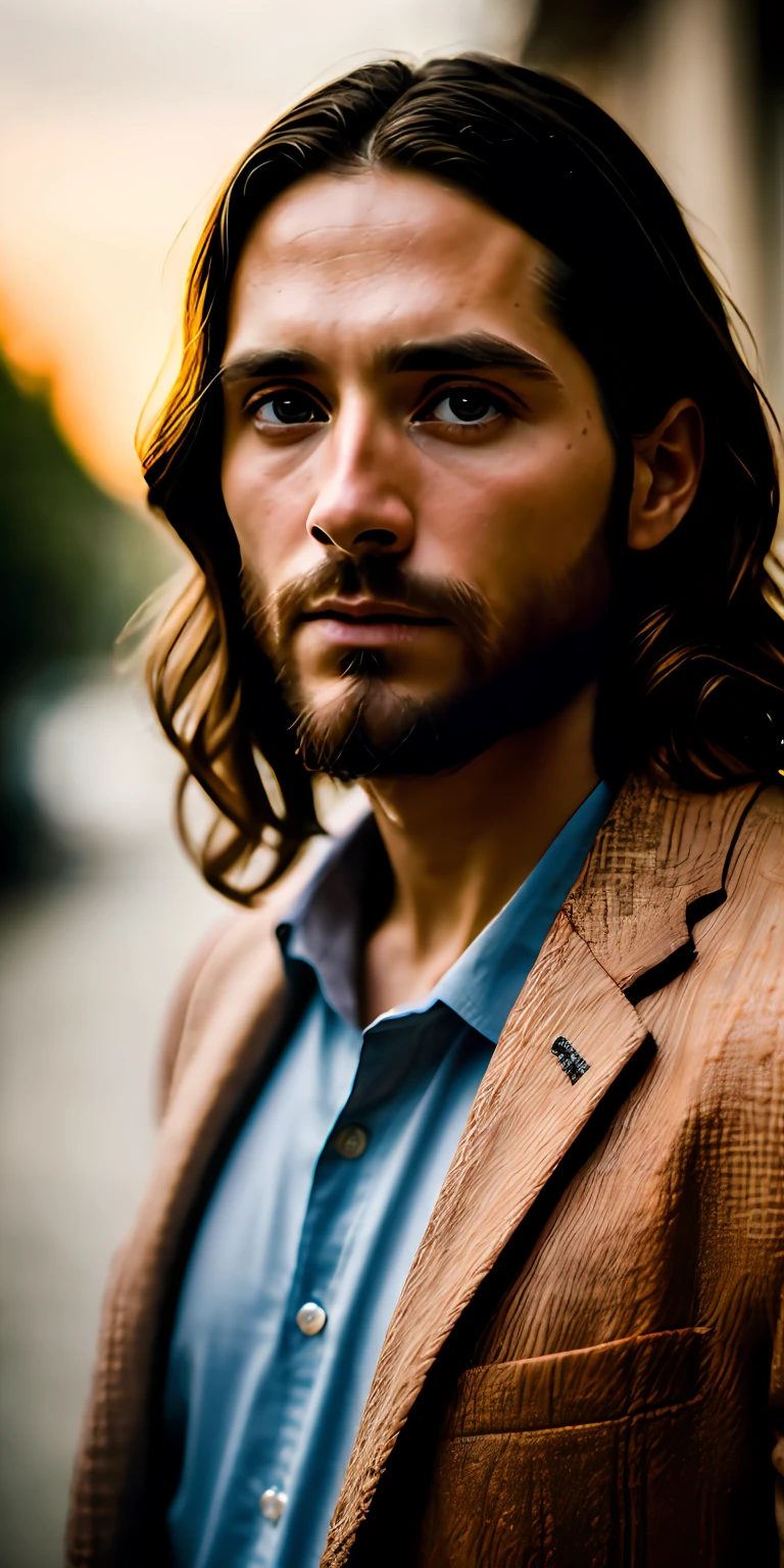portrait of modern day Jesus, cinematic lighting, depth of field, bokeh, realism, photorealistic, hyperrealism, professional photography, uhd, dslr, hdr