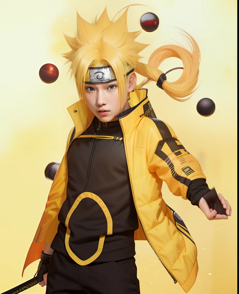 Best quality, ultra high resolution, ultra-detailed,realistic,yellow hair,18 years old,boy,Naruto Headband,Uzumaki Naruto,