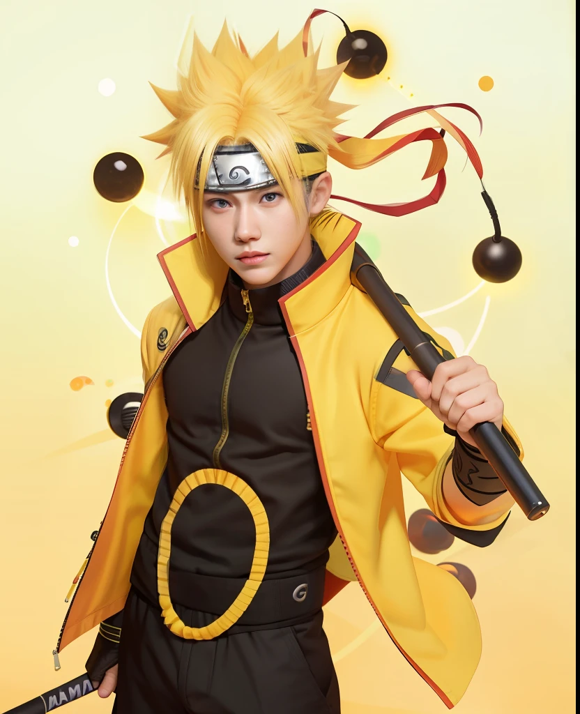 Best quality, ultra high resolution, ultra-detailed,realistic,yellow hair,18 years old,boy,Naruto Headband,Uzumaki Naruto,