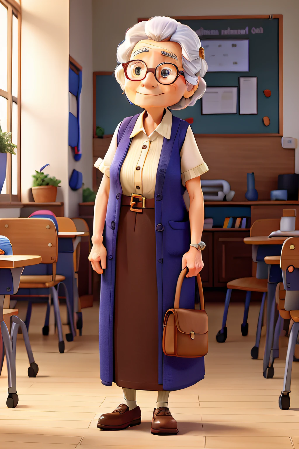 elderly woman with two crutches who is going to greet her  teacher son in raw format with great clarity and detail