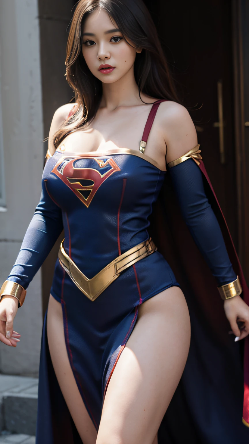 Woman body set big breasts,Supergirl costume dress,cleavage,Bare chest,Exposed panties