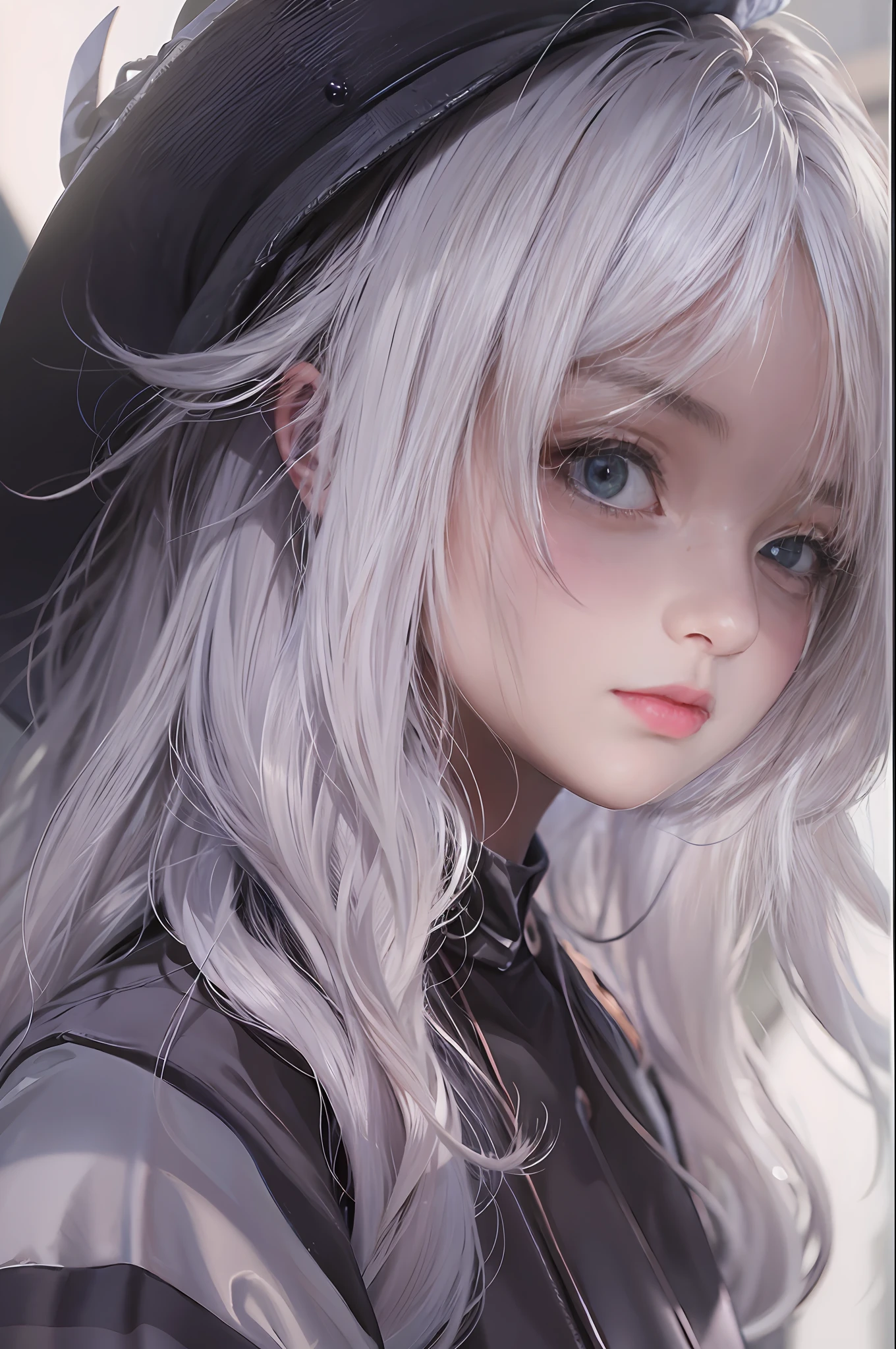 Volumetric lighting、extra detailed face、1girl、dark、deep-shadows、lowkey、cowboy shot、(Formula service:1.4)、length hair、white hair、