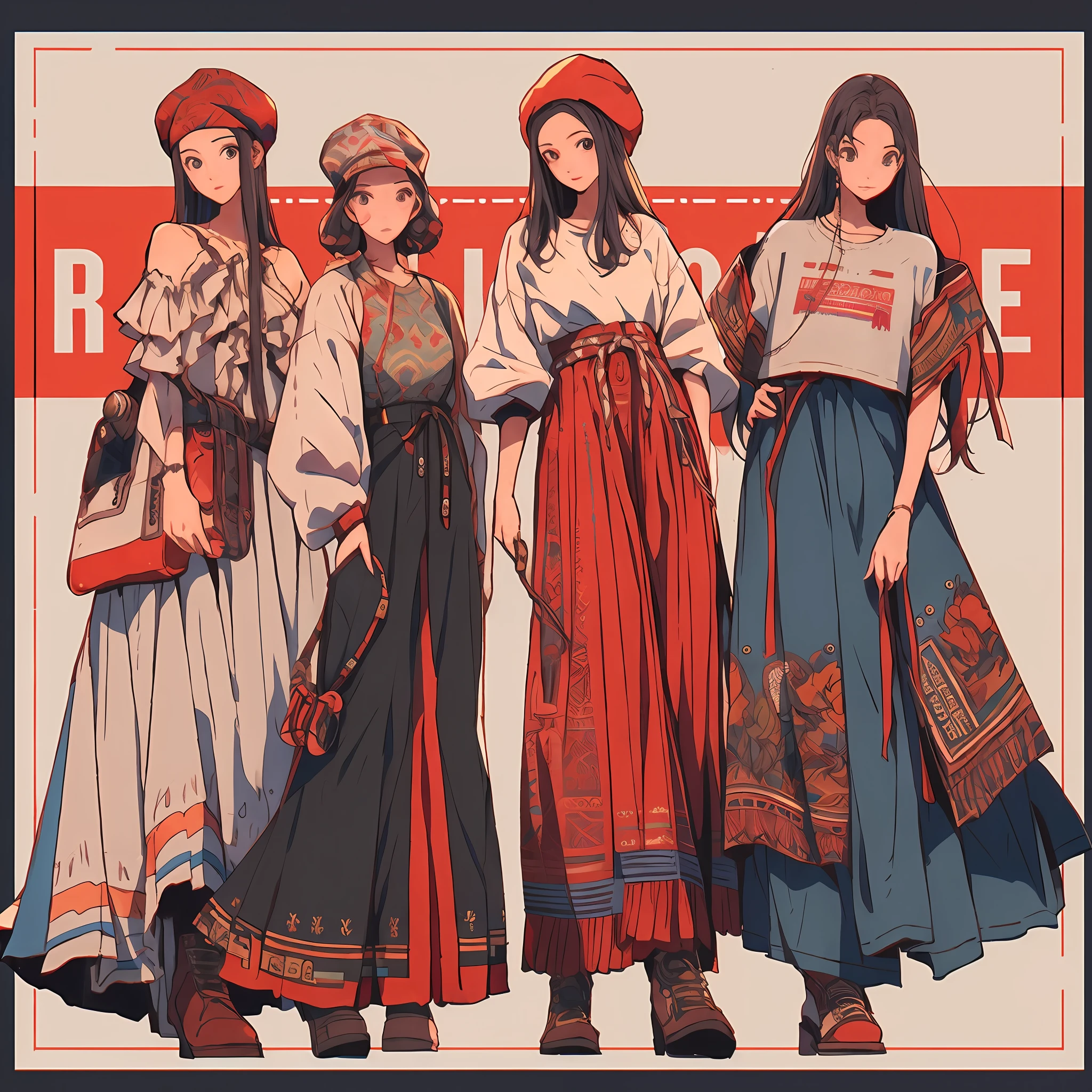 Three women in traditional dress stand next to each other, Russian clothes, traditional dress, traditional dress, slavic style, Variety of outfits, Boho-chic | | Very anime!!!, russian and japanese mix, traditional dress, Each of them wears clothes of the correct era, style anime, kantai collection style, Fashion for JRPG