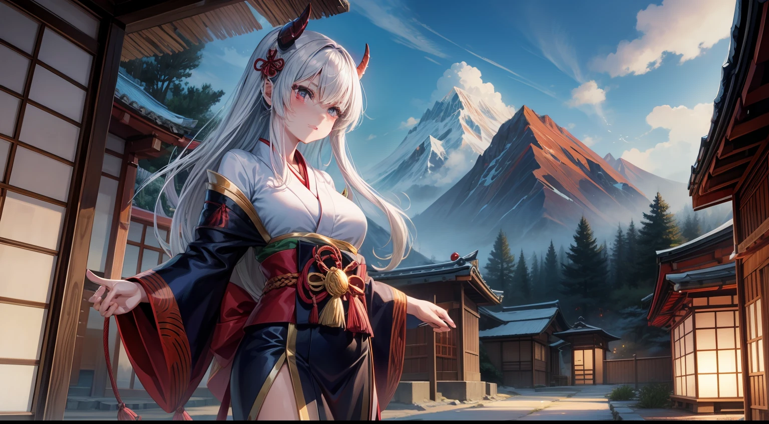 Women, anime, japan, demon "oni", village, dynamic, powers, ambient, mountains