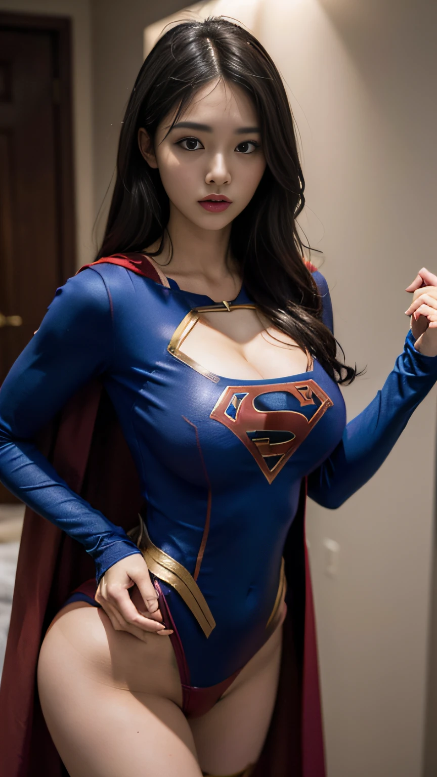 Woman body set big breasts,Supergirl costume dress,cleavage,Bare chest,Exposed panties,does not wear panties,ass focus
