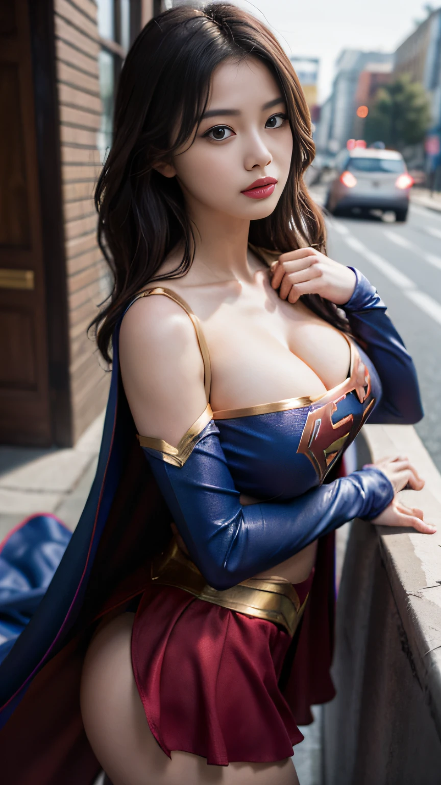 Woman body set big breasts,Supergirl costume dress,cleavage,Bare chest,Exposed panties,ass focus