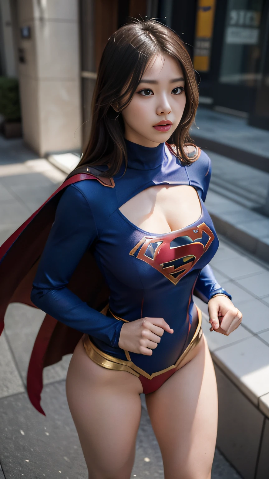 Woman body set big breasts,Supergirl costume dress,cleavage,Bare chest,Exposed panties,does not wear panties,ass focus