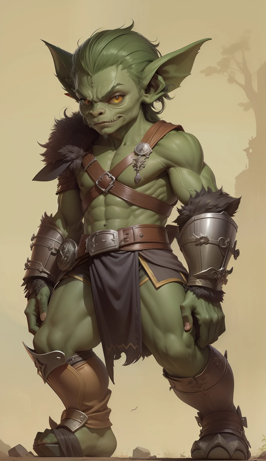 Personagem, rpg, Goblin, guerreiro, fur gibbon, cicatriz na boca, graves, solo, sword in hand