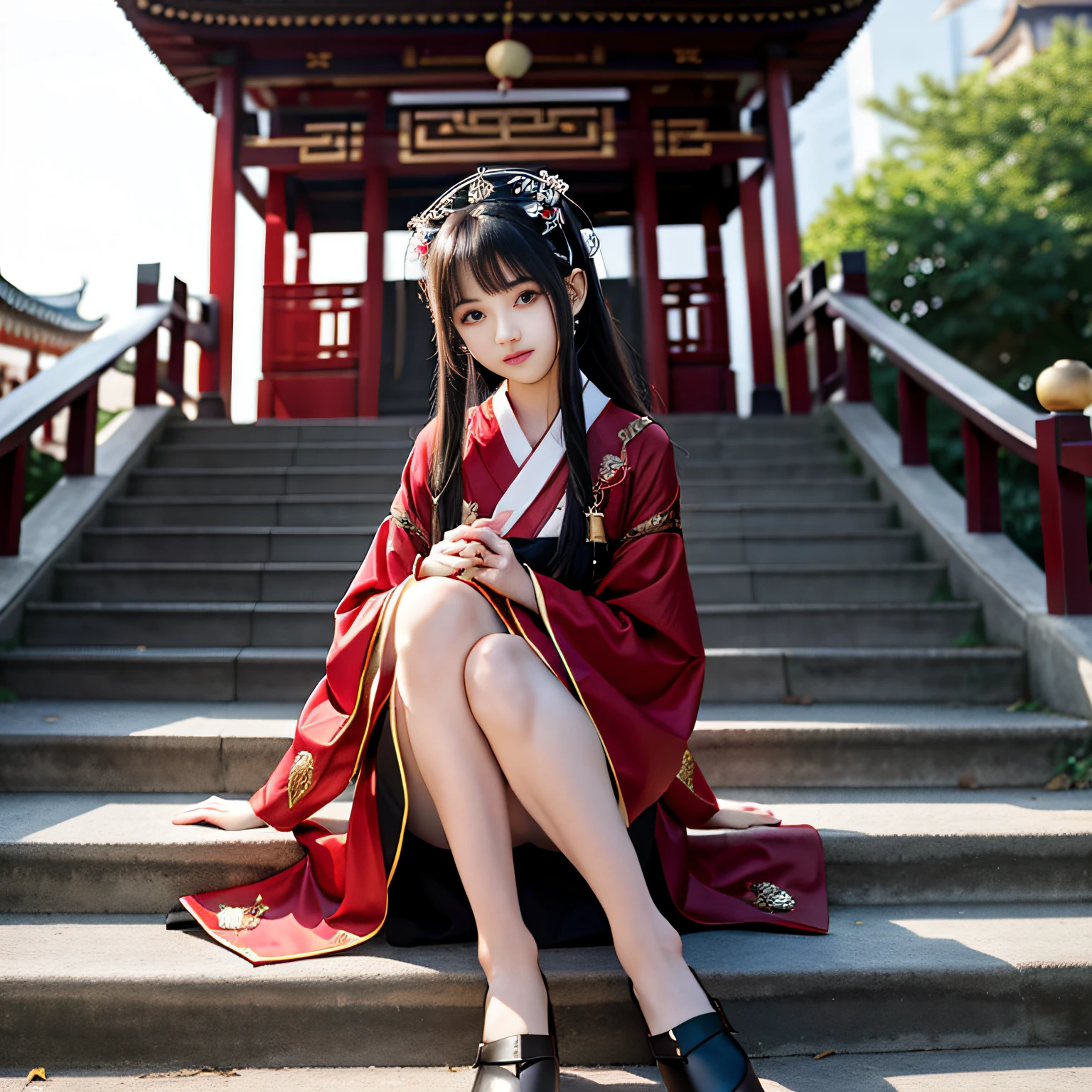 Allafard Asian girl sitting on steps holding a red apple, Young Asian girl, Chinese girl, Palace , A girl in Hanfu, traditional tai costume, Chinese costume, wearing nun outfit, wearing long black robe, Traditional Chinese clothing, wearing an academic gown, Asian girl, Korean girl, Wearing a black robe, Chinese traditional, tai costume, Chinese style