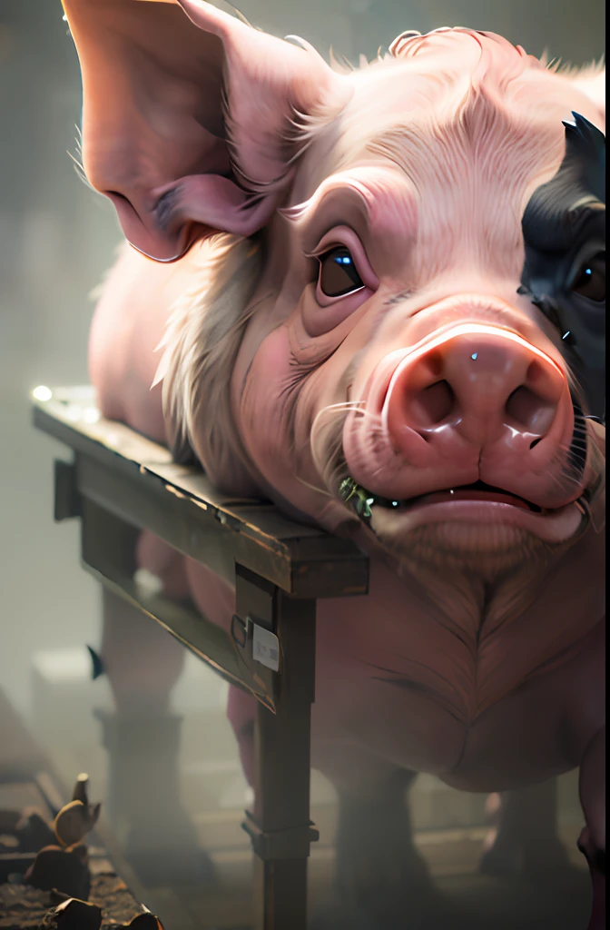 Statue of arafed pig in a shop with a large open mouth, max quality, .cgi, obra-prima, porco gigante, meio porco, Porco, porco porco porco, robotic pig, hybrid of pig and nyc policeman, Piggy, um porco, anthropomorphic warrior piglet, fat ripped satanic creature, Close-up de corpo inteiro, Stan Winston Estúdios, como um personagem claymation, "Porco